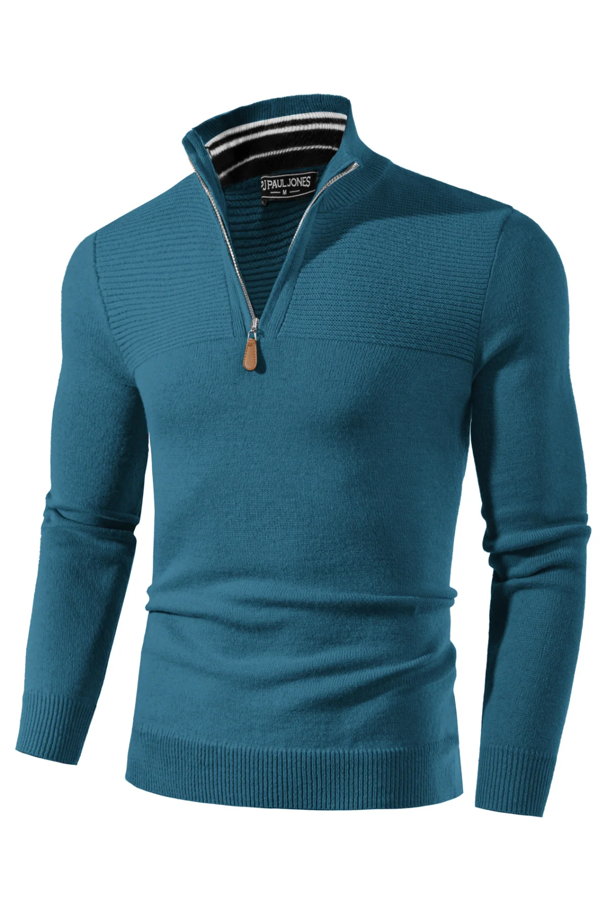 Men's Quarter Zip Sweater Slim Fit Casual Pullover Sweater Mock Neck Polo Sweaters - Image 19