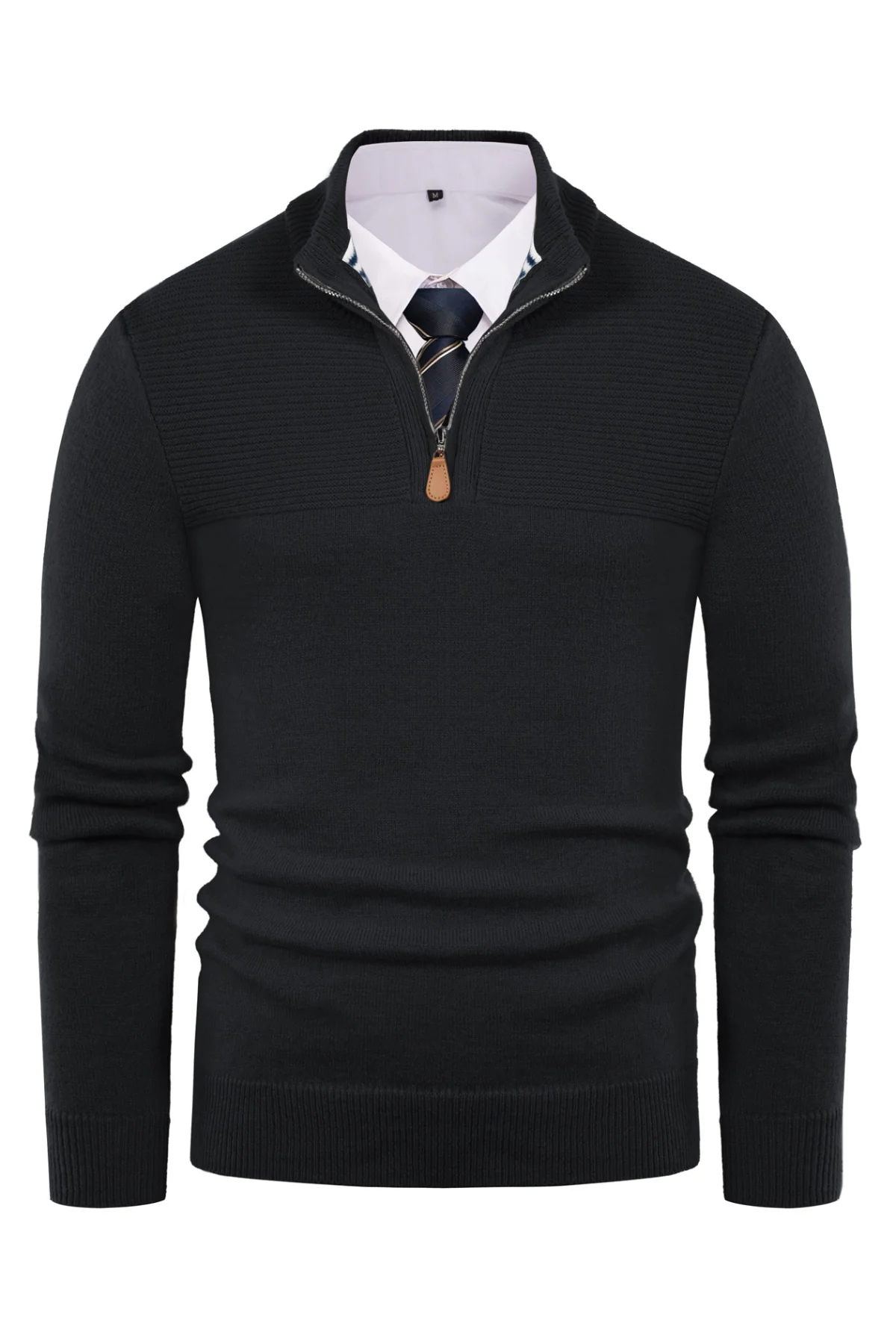 Men's Quarter Zip Sweater Slim Fit Casual Pullover Sweater Mock Neck Polo Sweaters - Image 23