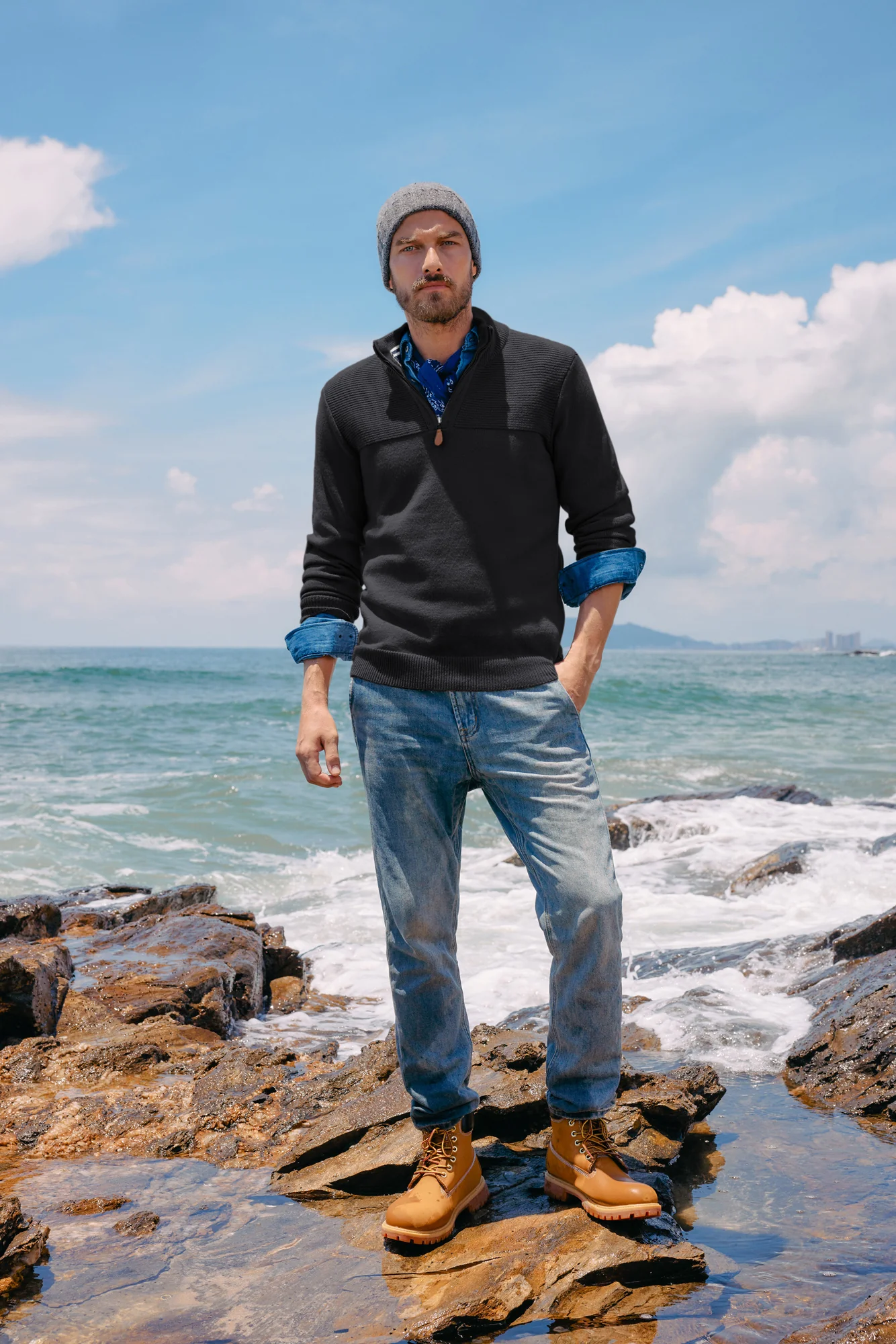 Men's Quarter Zip Sweater Slim Fit Casual Pullover Sweater Mock Neck Polo Sweaters - Image 27