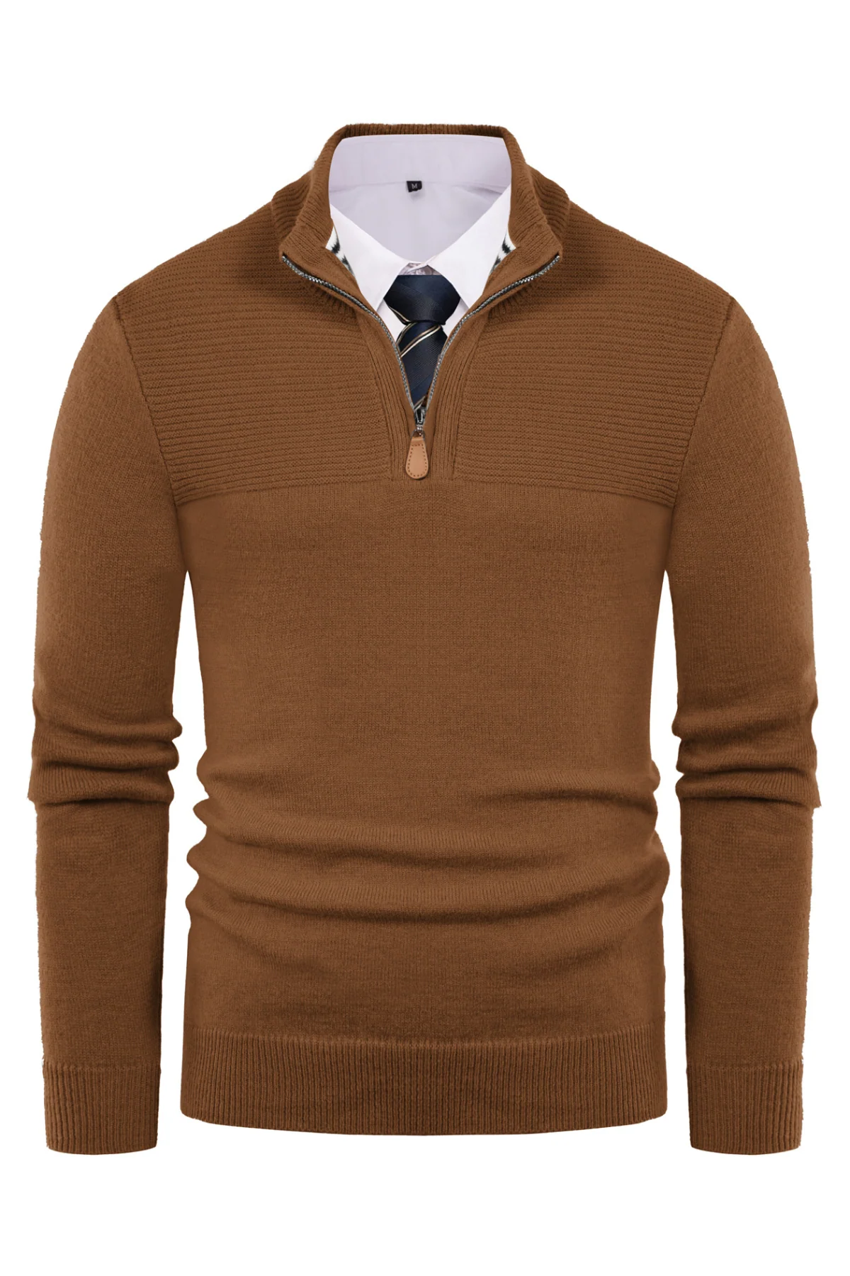 Men's Quarter Zip Sweater Slim Fit Casual Pullover Sweater Mock Neck Polo Sweaters - Image 28