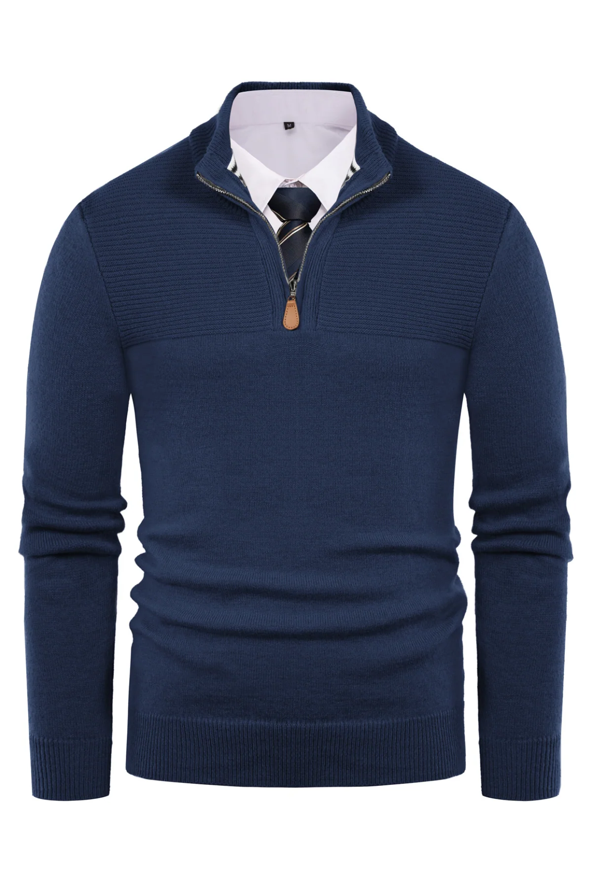 Men's Quarter Zip Sweater Slim Fit Casual Pullover Sweater Mock Neck Polo Sweaters - Image 3