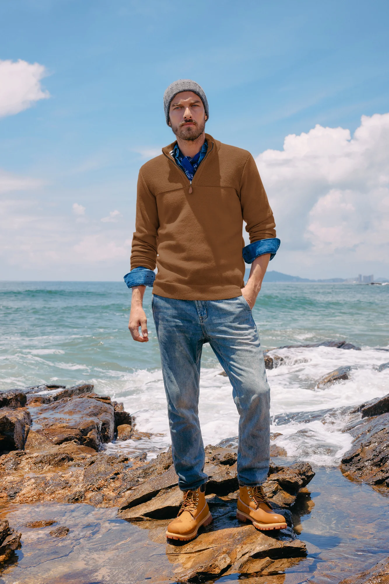 Men's Quarter Zip Sweater Slim Fit Casual Pullover Sweater Mock Neck Polo Sweaters - Image 32
