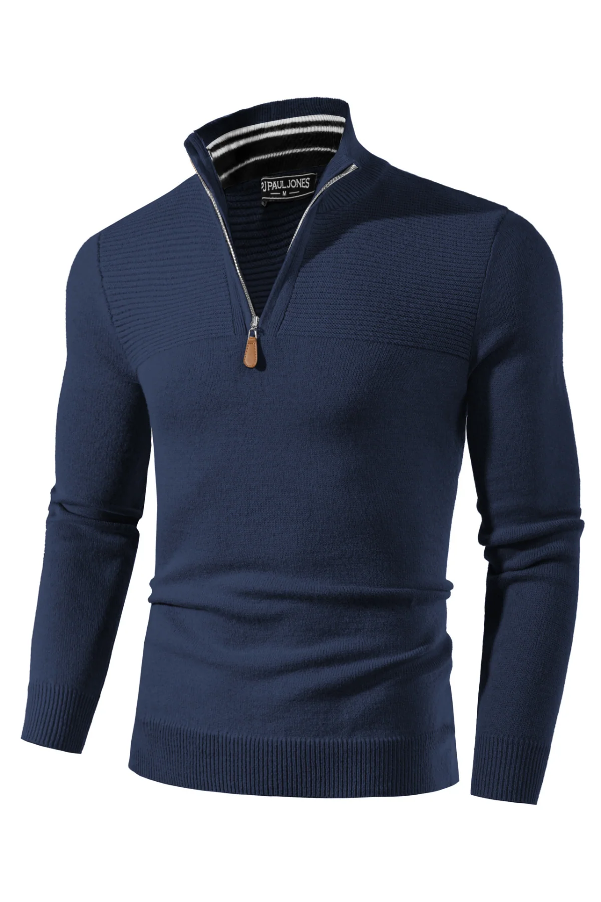 Men's Quarter Zip Sweater Slim Fit Casual Pullover Sweater Mock Neck Polo Sweaters - Image 4