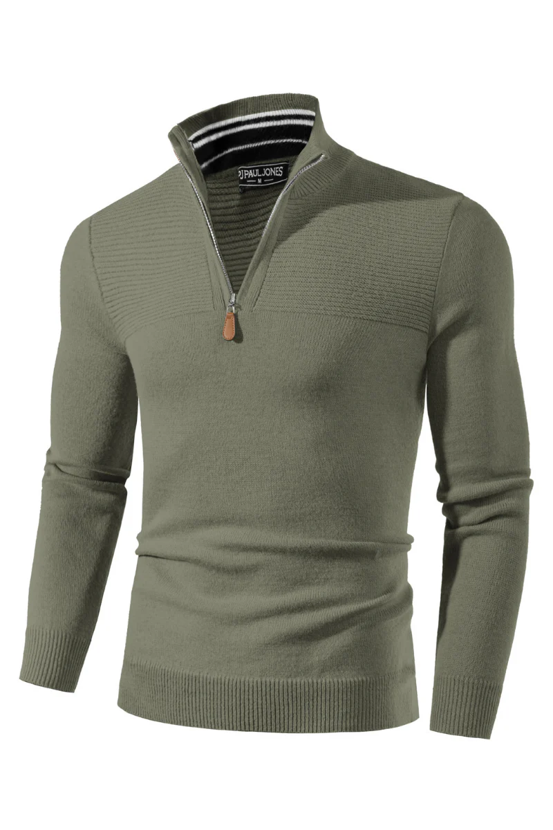 Men's Quarter Zip Sweater Slim Fit Casual Pullover Sweater Mock Neck Polo Sweaters - Image 40