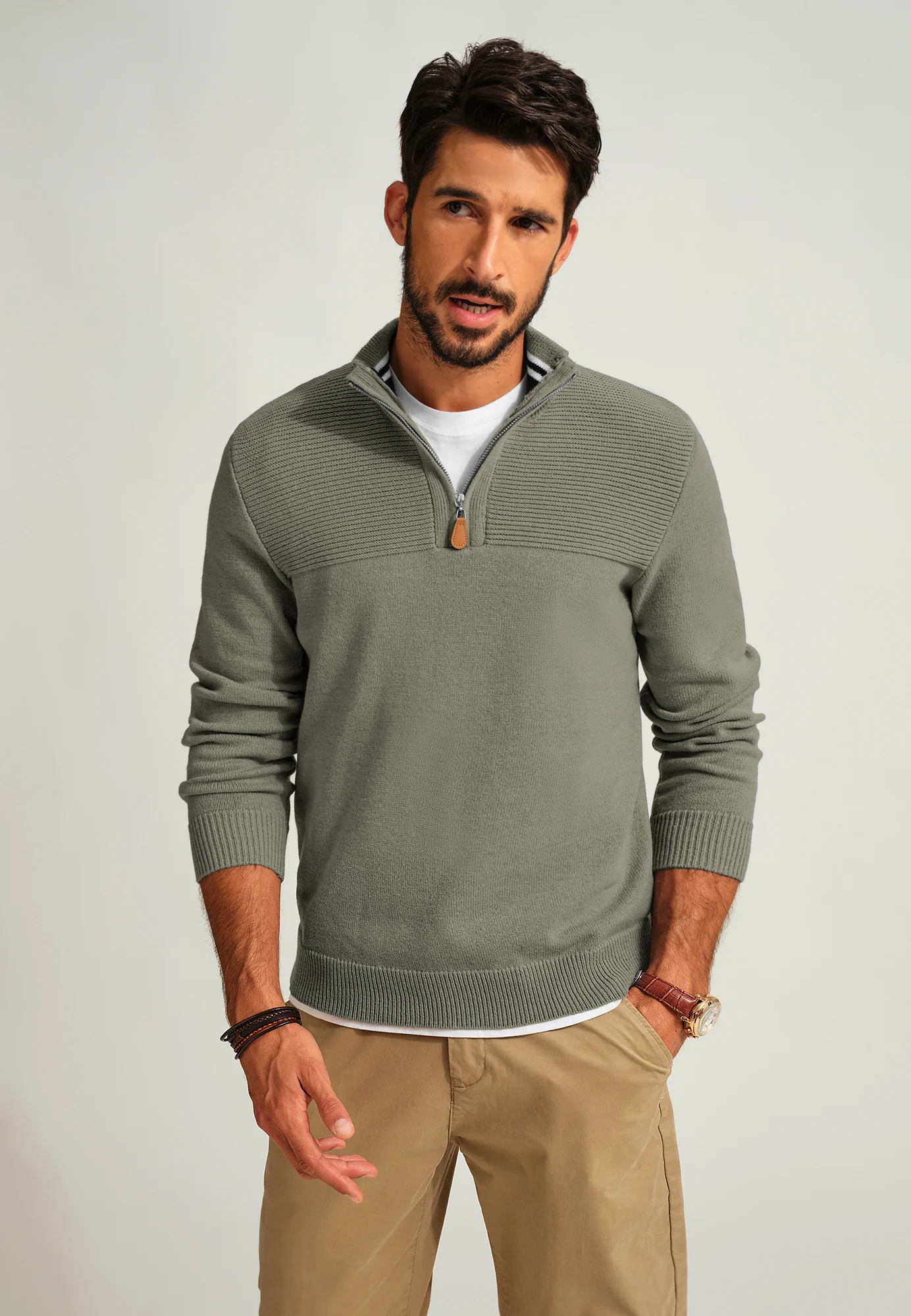 Men's Quarter Zip Sweater Slim Fit Casual Pullover Sweater Mock Neck Polo Sweaters - Image 41