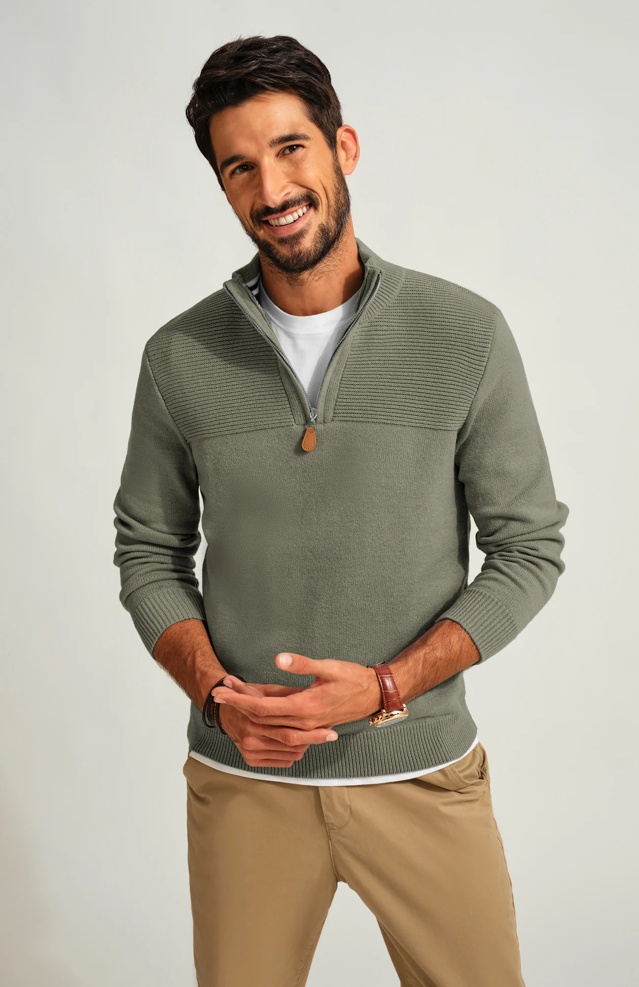 Men's Quarter Zip Sweater Slim Fit Casual Pullover Sweater Mock Neck Polo Sweaters - Image 43