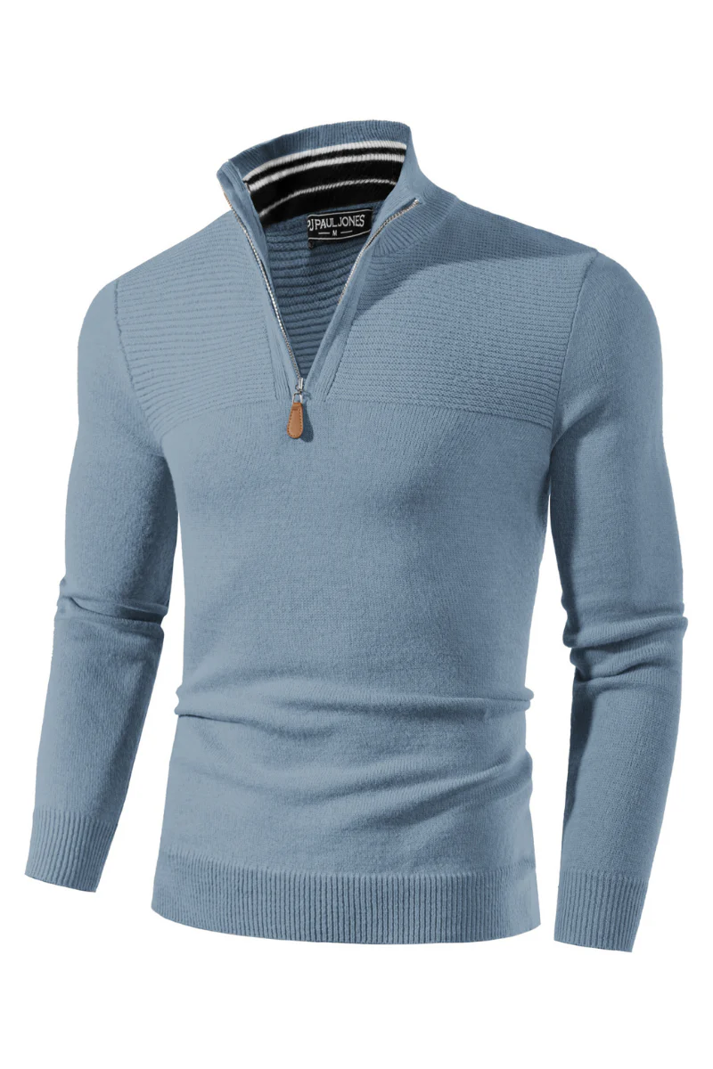 Men's Quarter Zip Sweater Slim Fit Casual Pullover Sweater Mock Neck Polo Sweaters - Image 46