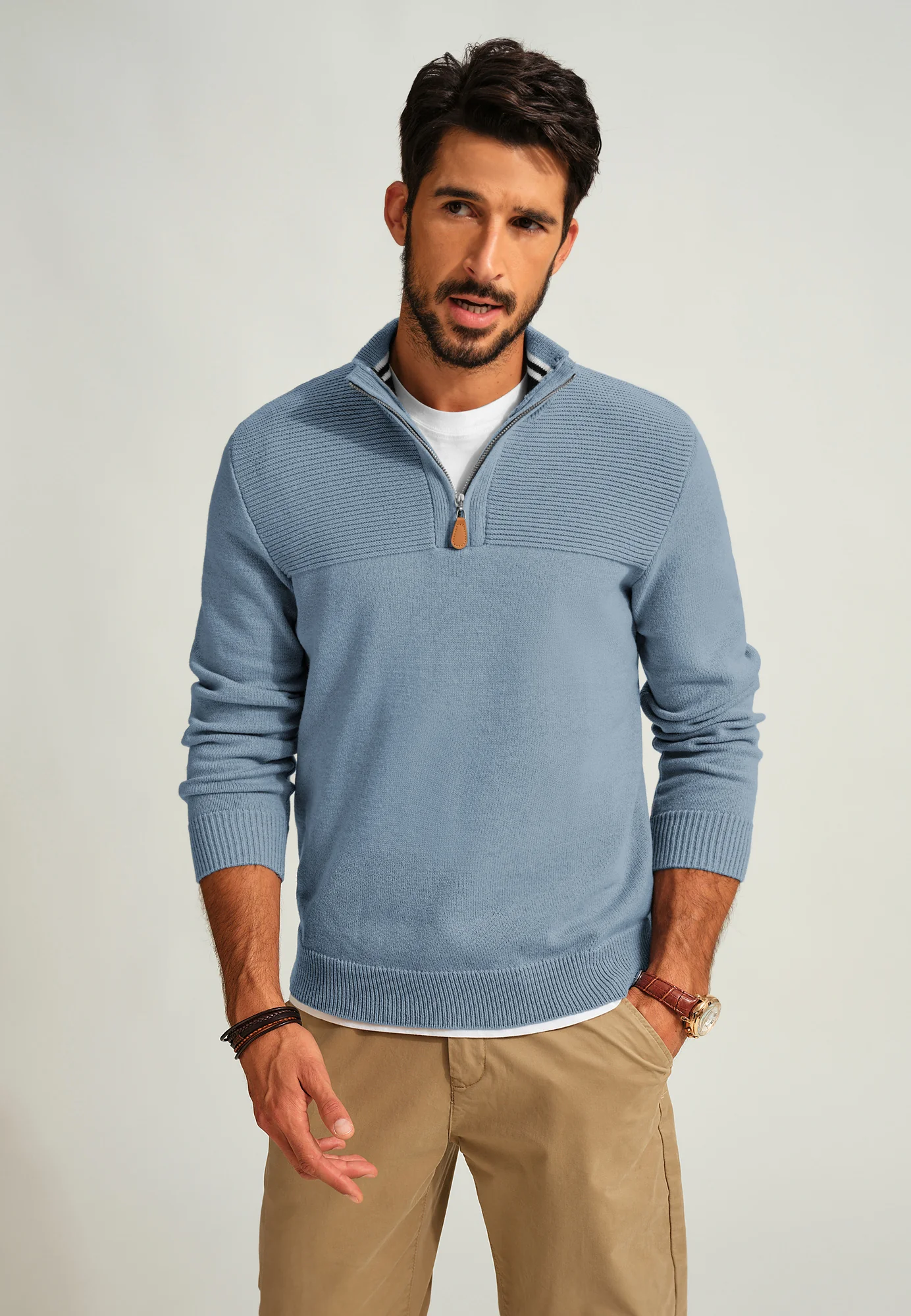 Men's Quarter Zip Sweater Slim Fit Casual Pullover Sweater Mock Neck Polo Sweaters - Image 47