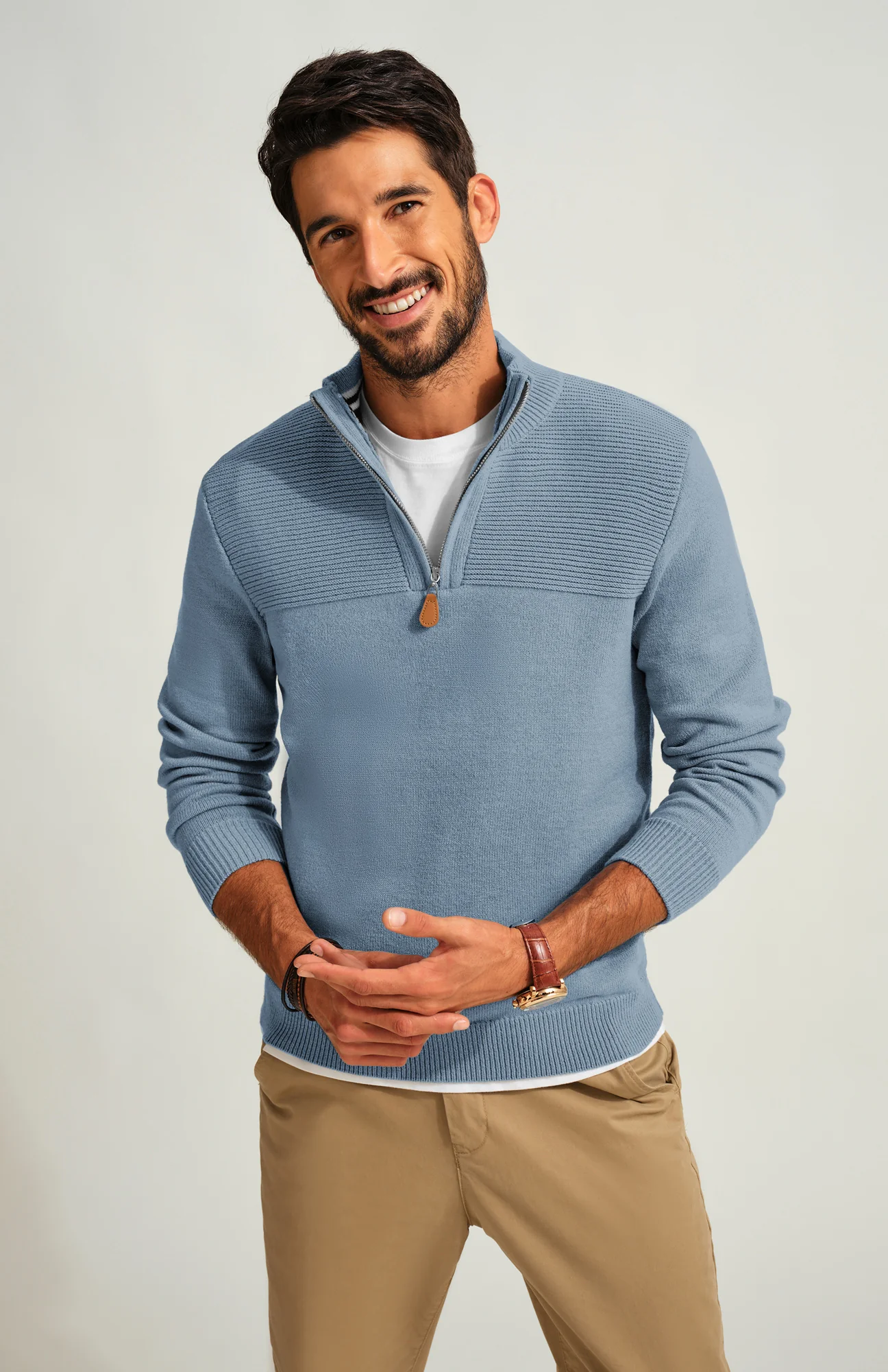Men's Quarter Zip Sweater Slim Fit Casual Pullover Sweater Mock Neck Polo Sweaters - Image 49