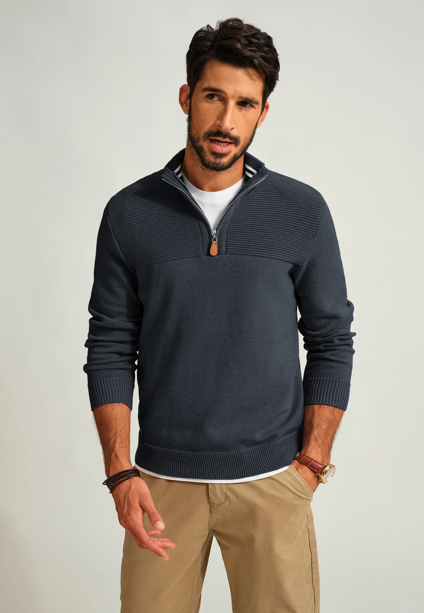 Men's Quarter Zip Sweater Slim Fit Casual Pullover Sweater Mock Neck Polo Sweaters - Image 53