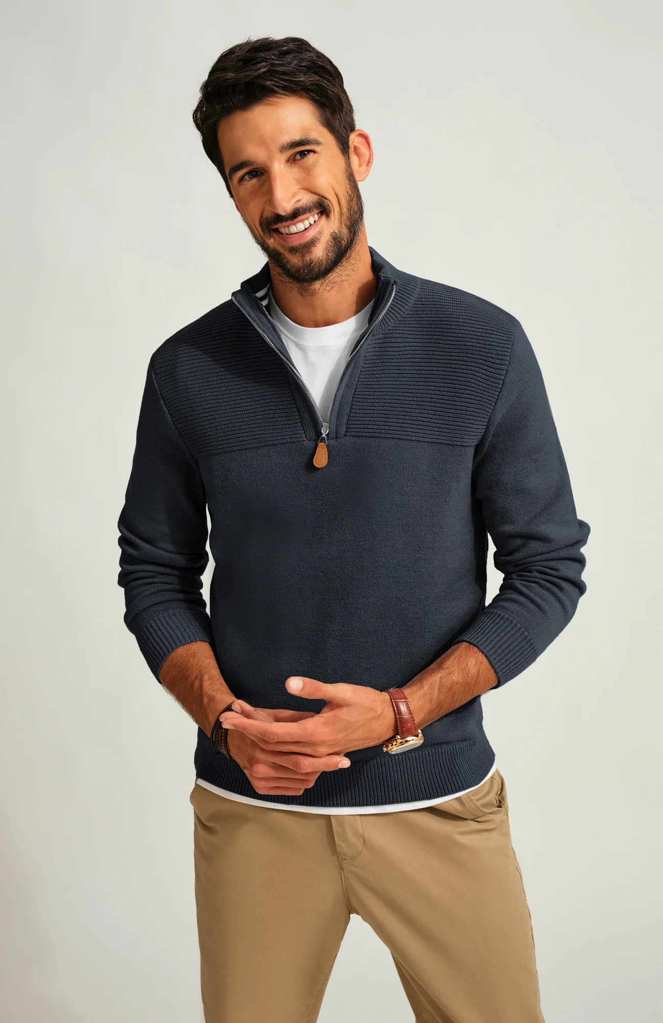 Men's Quarter Zip Sweater Slim Fit Casual Pullover Sweater Mock Neck Polo Sweaters - Image 55