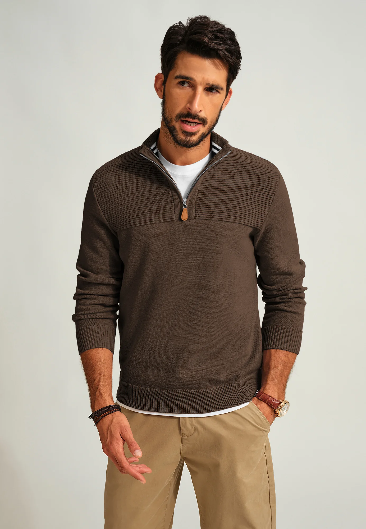 Men's Quarter Zip Sweater Slim Fit Casual Pullover Sweater Mock Neck Polo Sweaters - Image 59