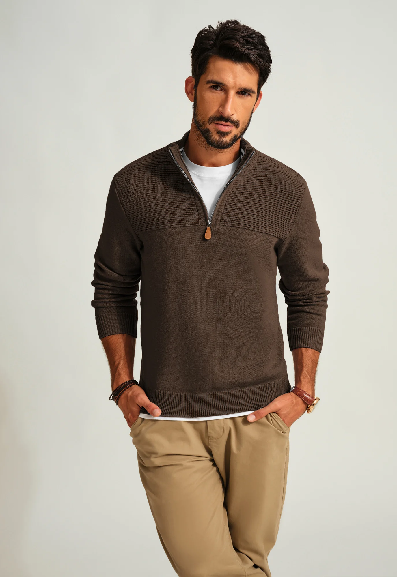 Men's Quarter Zip Sweater Slim Fit Casual Pullover Sweater Mock Neck Polo Sweaters - Image 60