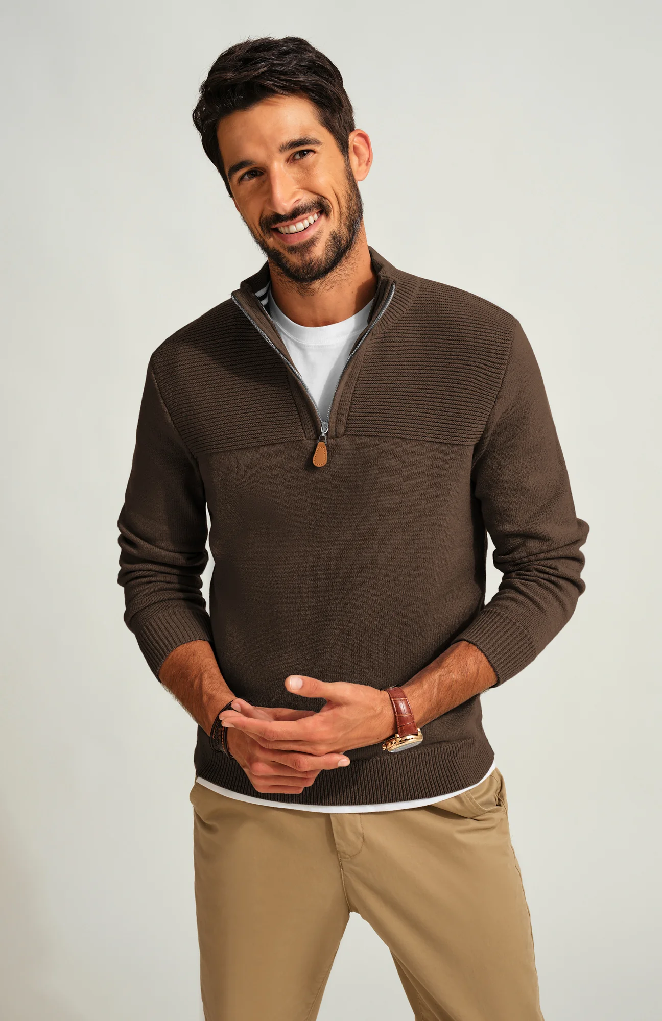 Men's Quarter Zip Sweater Slim Fit Casual Pullover Sweater Mock Neck Polo Sweaters - Image 61