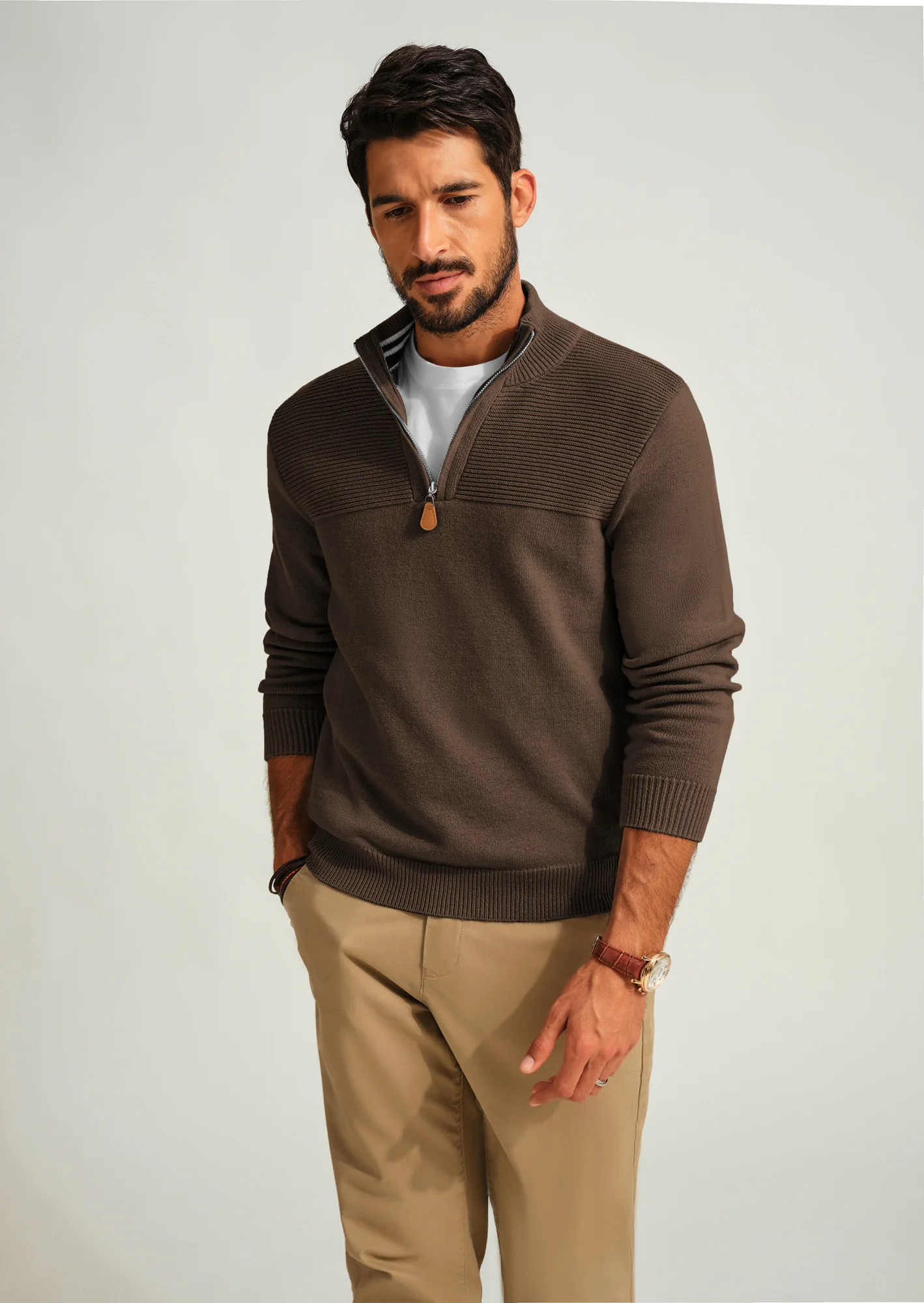 Men's Quarter Zip Sweater Slim Fit Casual Pullover Sweater Mock Neck Polo Sweaters - Image 62