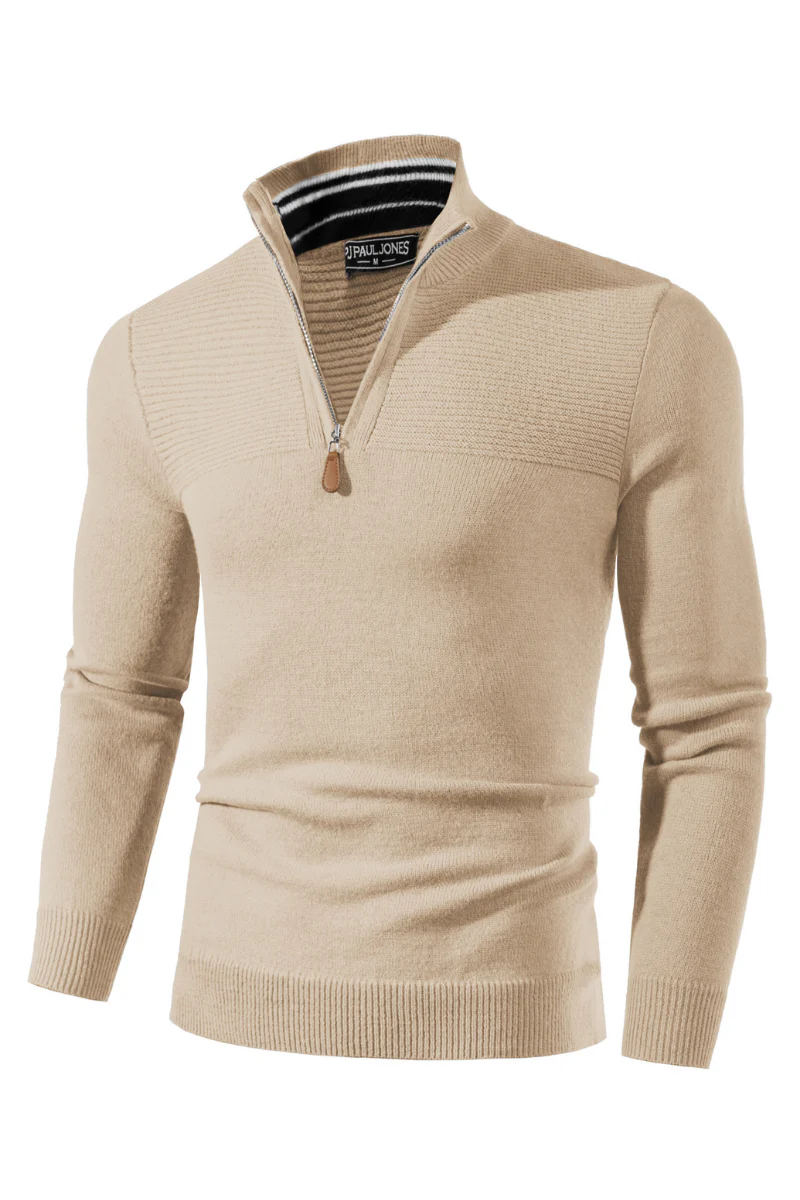 Men's Quarter Zip Sweater Slim Fit Casual Pullover Sweater Mock Neck Polo Sweaters - Image 64
