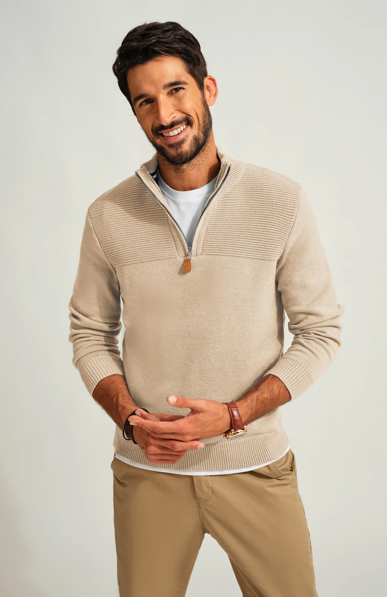 Men's Quarter Zip Sweater Slim Fit Casual Pullover Sweater Mock Neck Polo Sweaters - Image 66