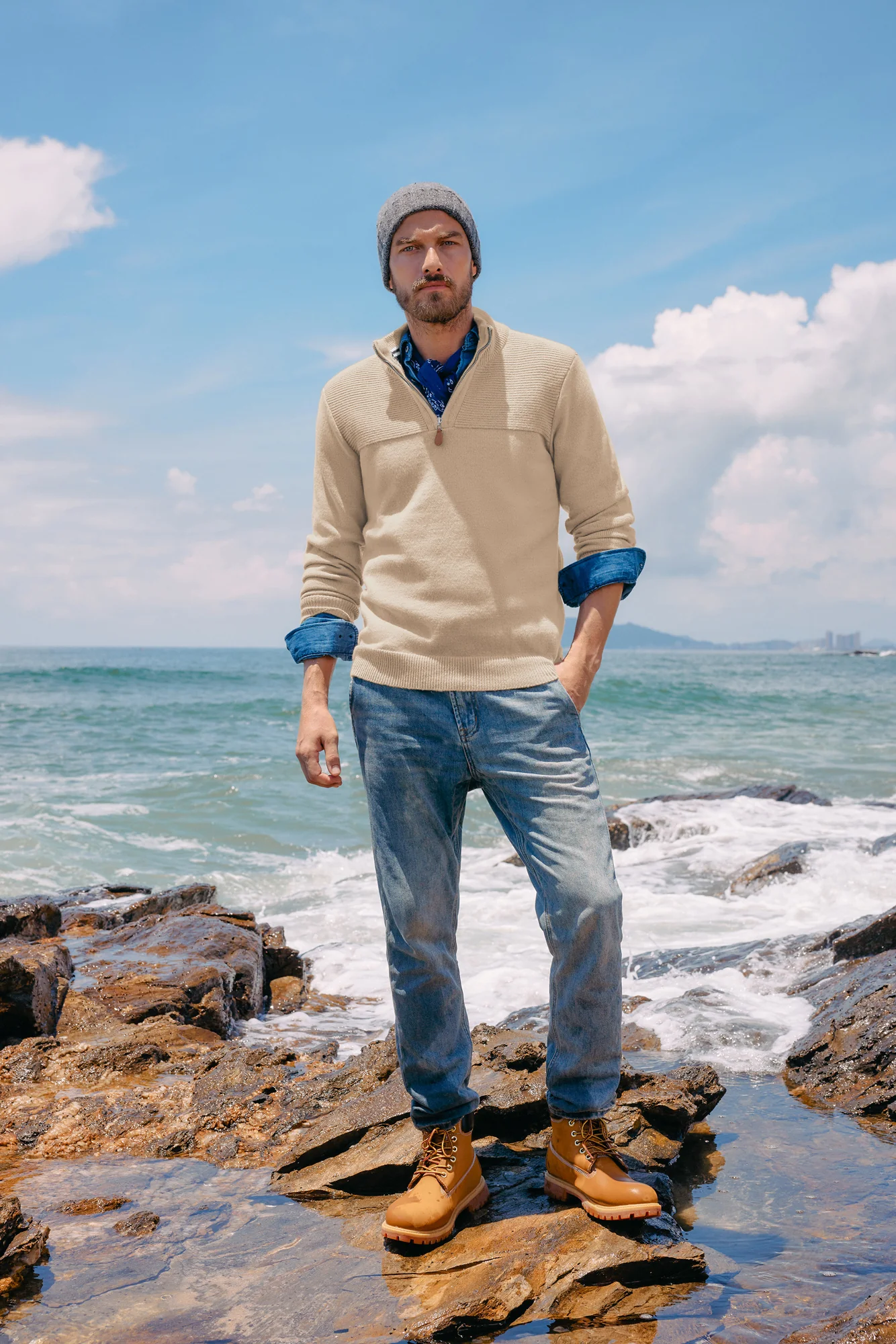 Men's Quarter Zip Sweater Slim Fit Casual Pullover Sweater Mock Neck Polo Sweaters - Image 67