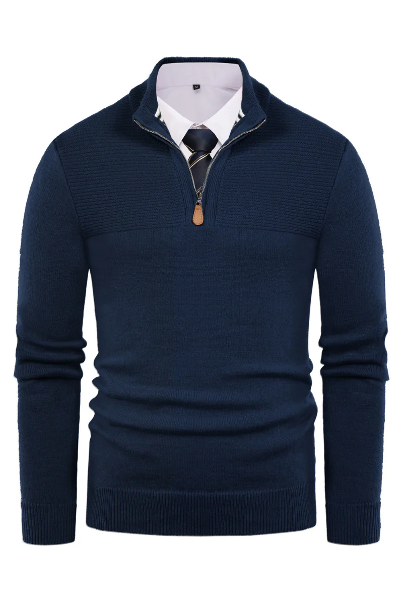 Men's Quarter Zip Sweater Slim Fit Casual Pullover Sweater Mock Neck Polo Sweaters - Image 68