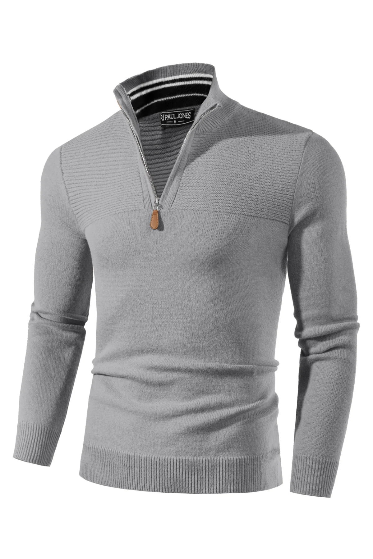 Men's Quarter Zip Sweater Slim Fit Casual Pullover Sweater Mock Neck Polo Sweaters - Image 9