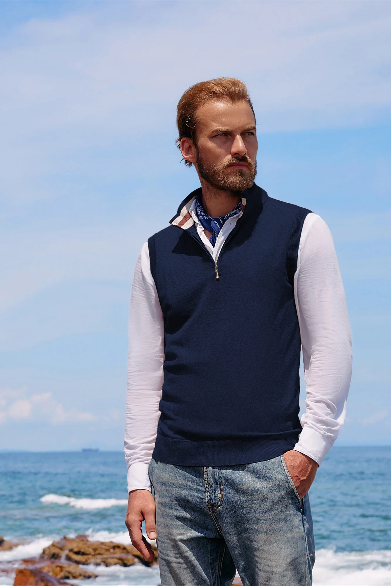 Men Stand Collar Sweater Vest Sleeveless Zip-up Neck Pullover Knitwear - Image 11