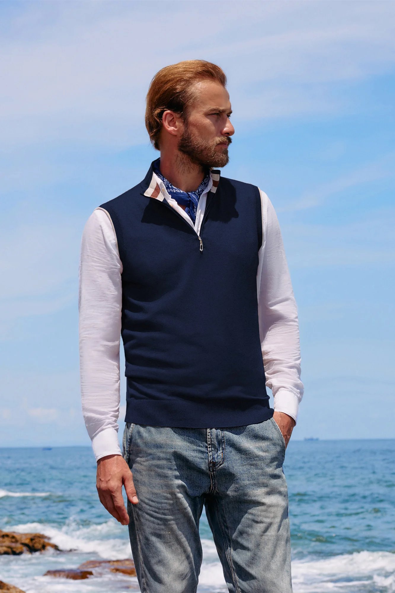 Men Stand Collar Sweater Vest Sleeveless Zip-up Neck Pullover Knitwear - Image 12