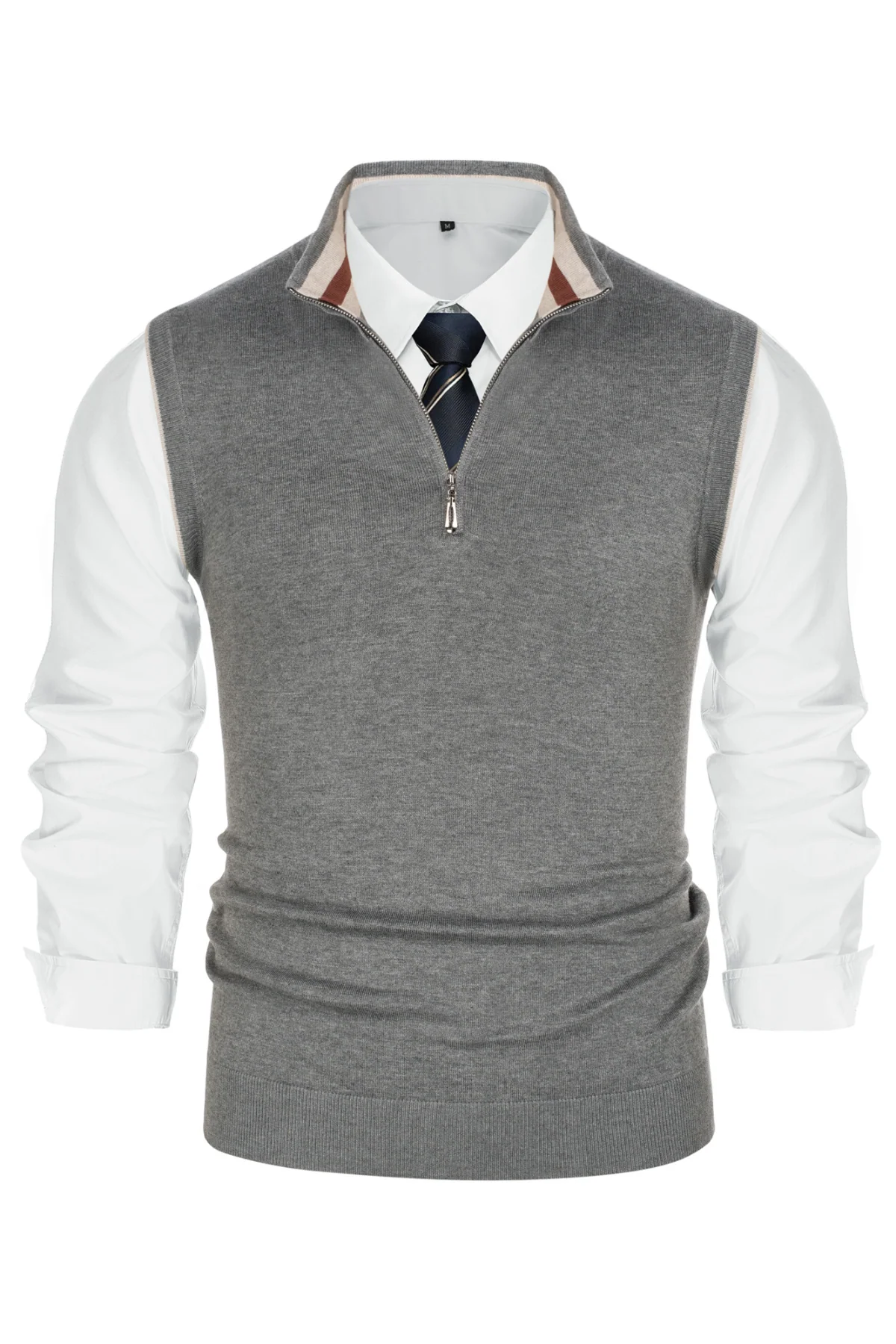 Men Stand Collar Sweater Vest Sleeveless Zip-up Neck Pullover Knitwear - Image 13