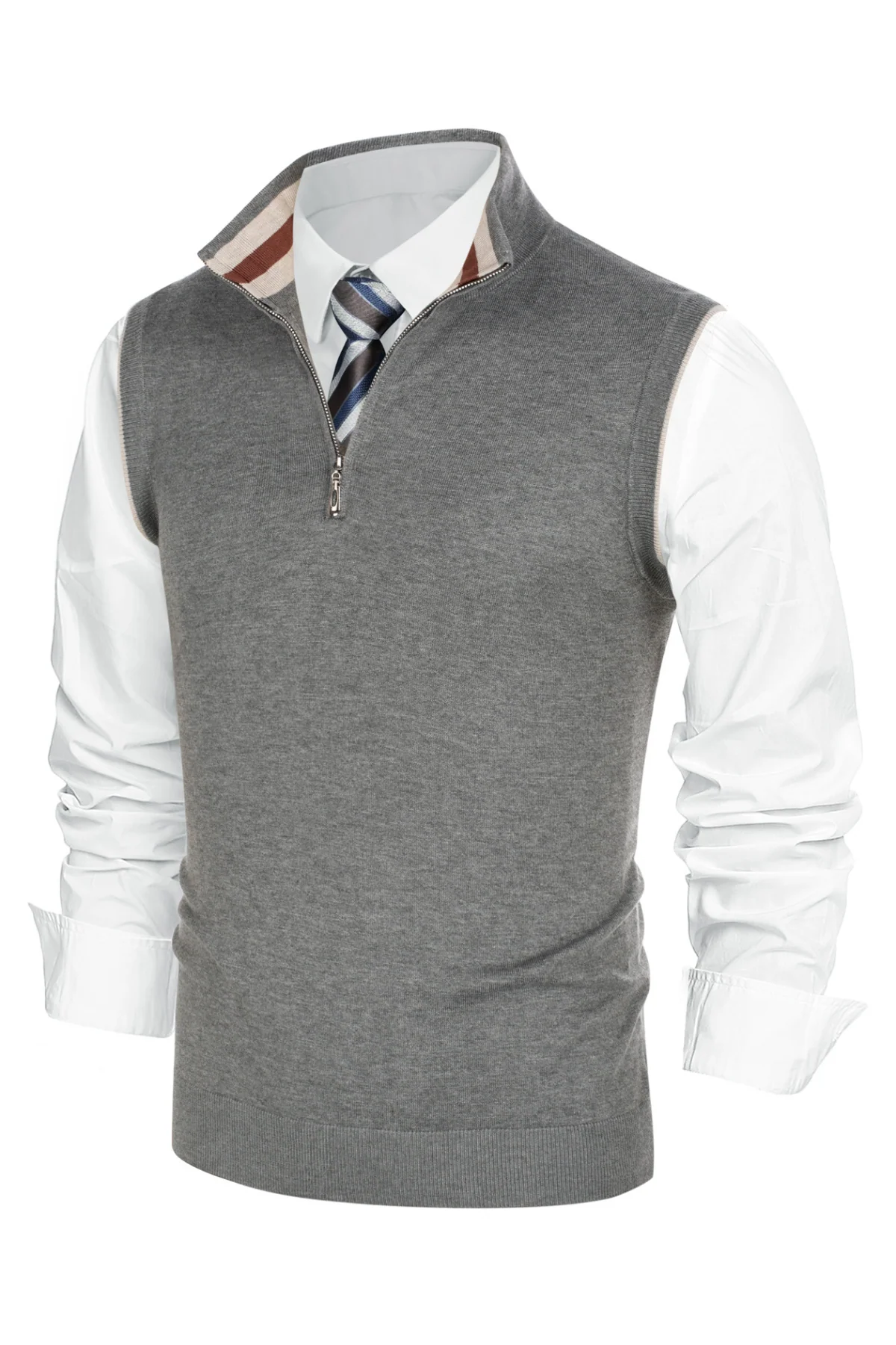 Men Stand Collar Sweater Vest Sleeveless Zip-up Neck Pullover Knitwear - Image 14