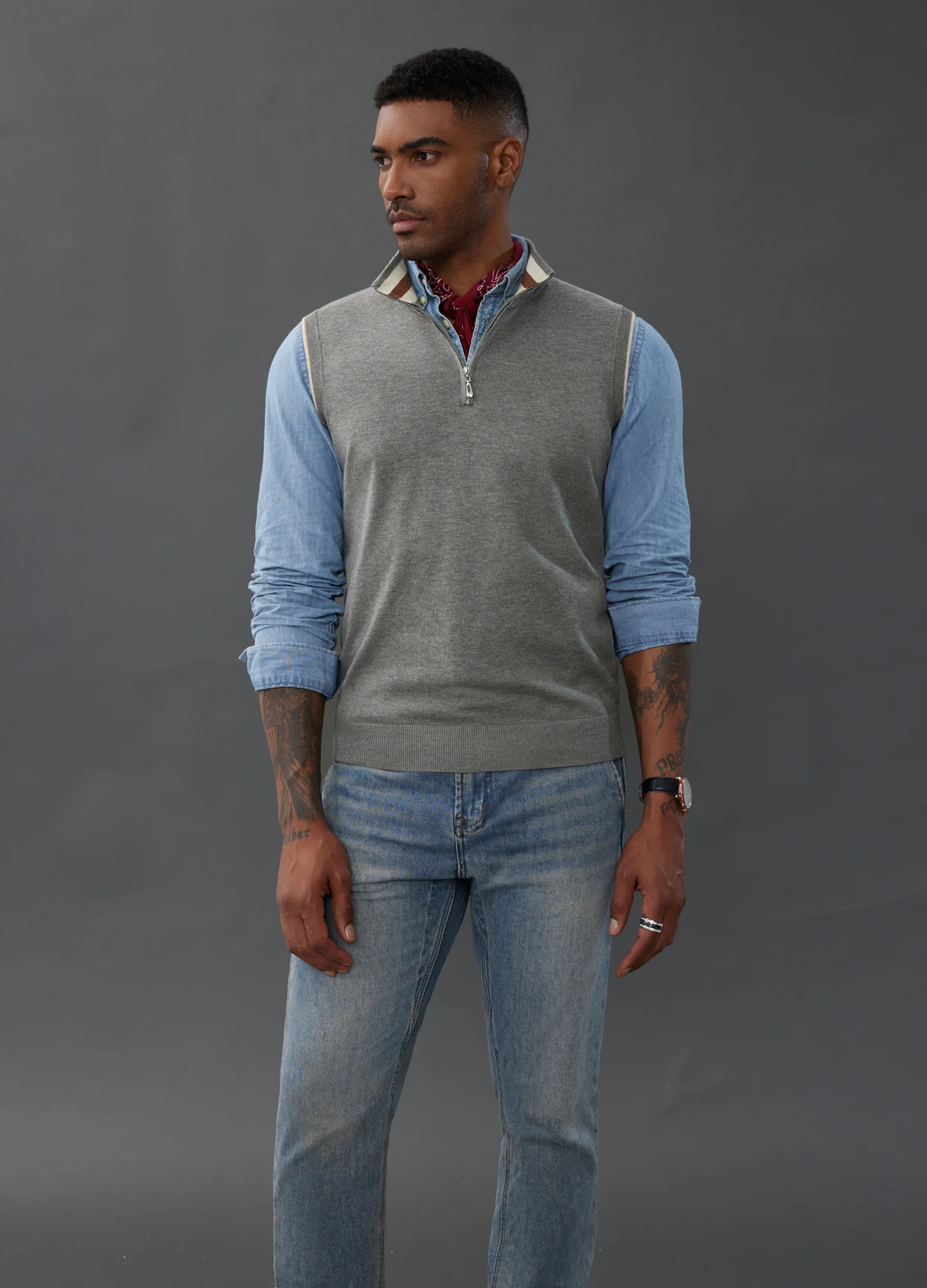 Men Stand Collar Sweater Vest Sleeveless Zip-up Neck Pullover Knitwear - Image 15