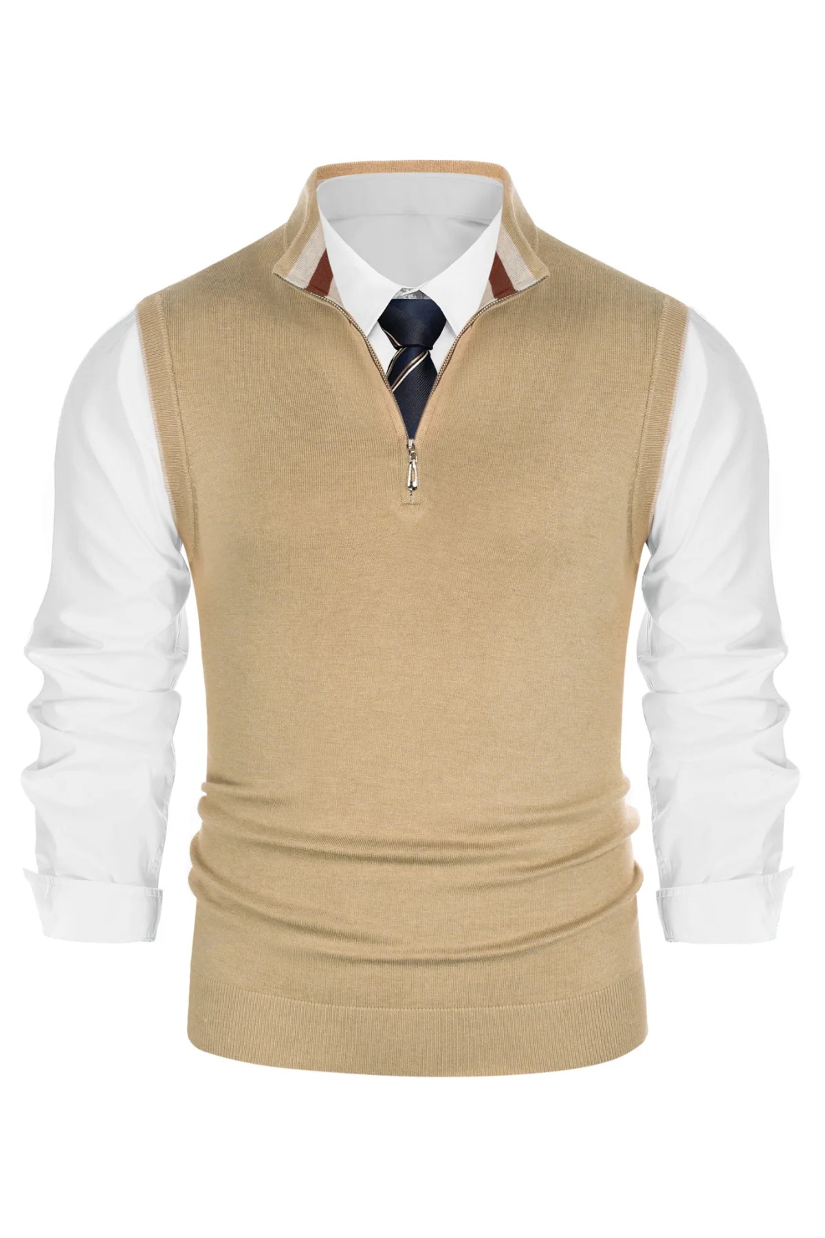 Men Stand Collar Sweater Vest Sleeveless Zip-up Neck Pullover Knitwear - Image 19