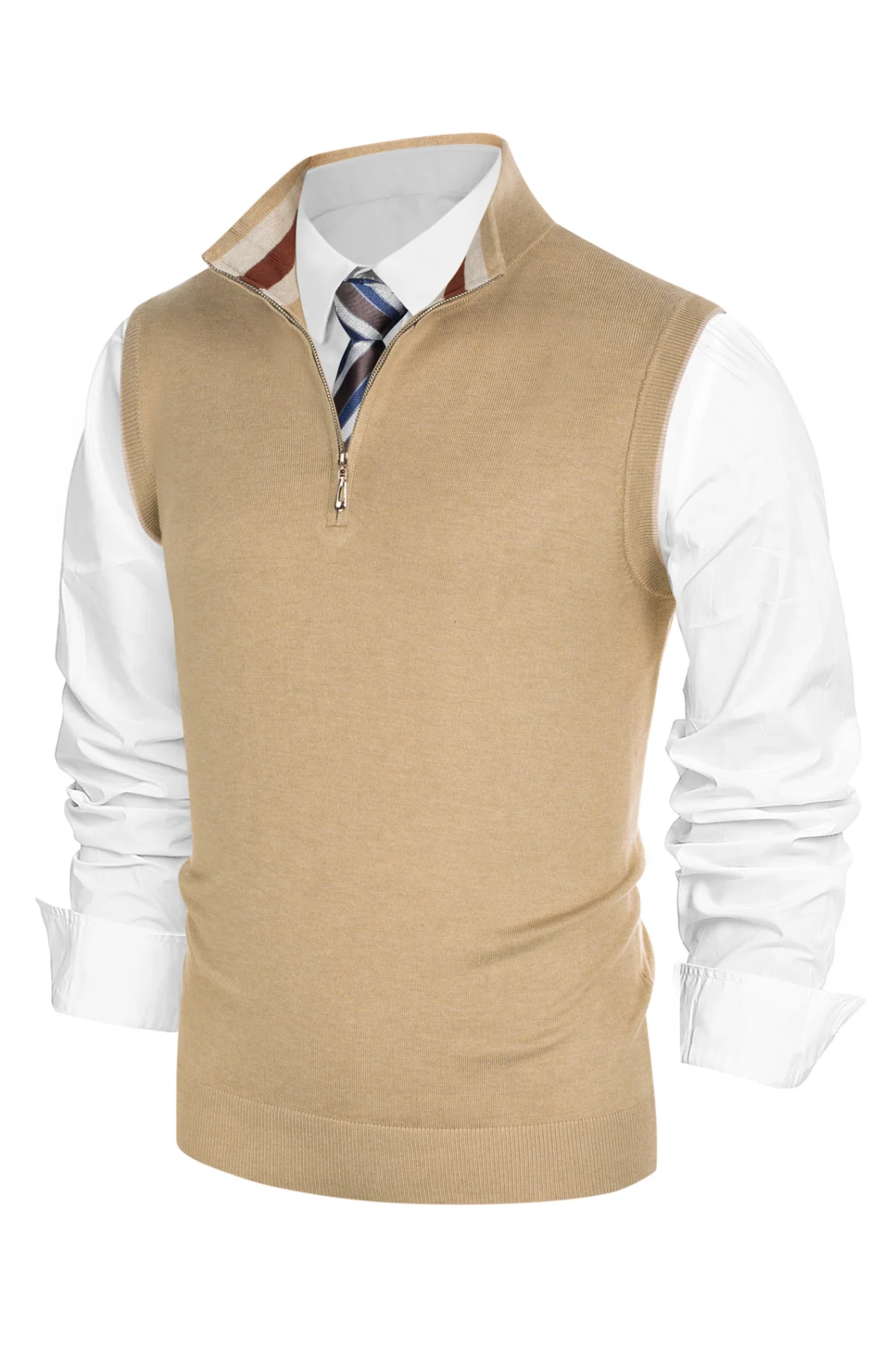 Men Stand Collar Sweater Vest Sleeveless Zip-up Neck Pullover Knitwear - Image 20