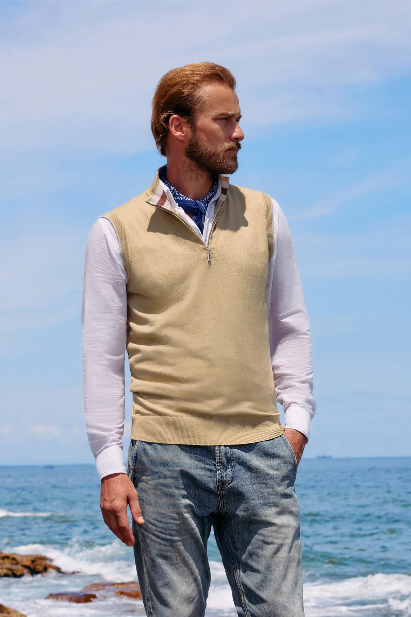 Men Stand Collar Sweater Vest Sleeveless Zip-up Neck Pullover Knitwear - Image 23