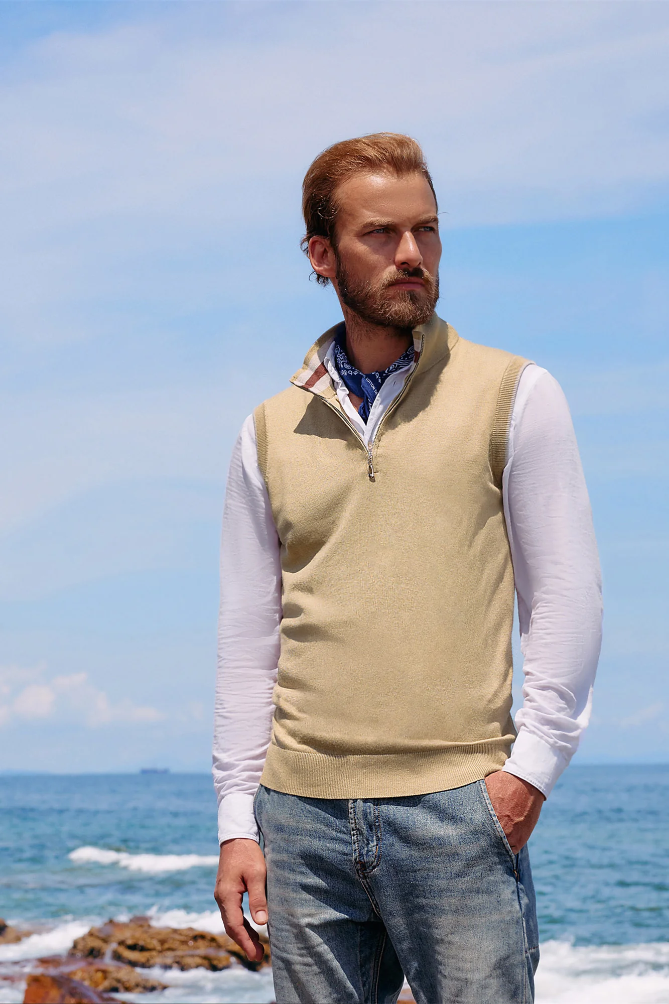 Men Stand Collar Sweater Vest Sleeveless Zip-up Neck Pullover Knitwear - Image 24