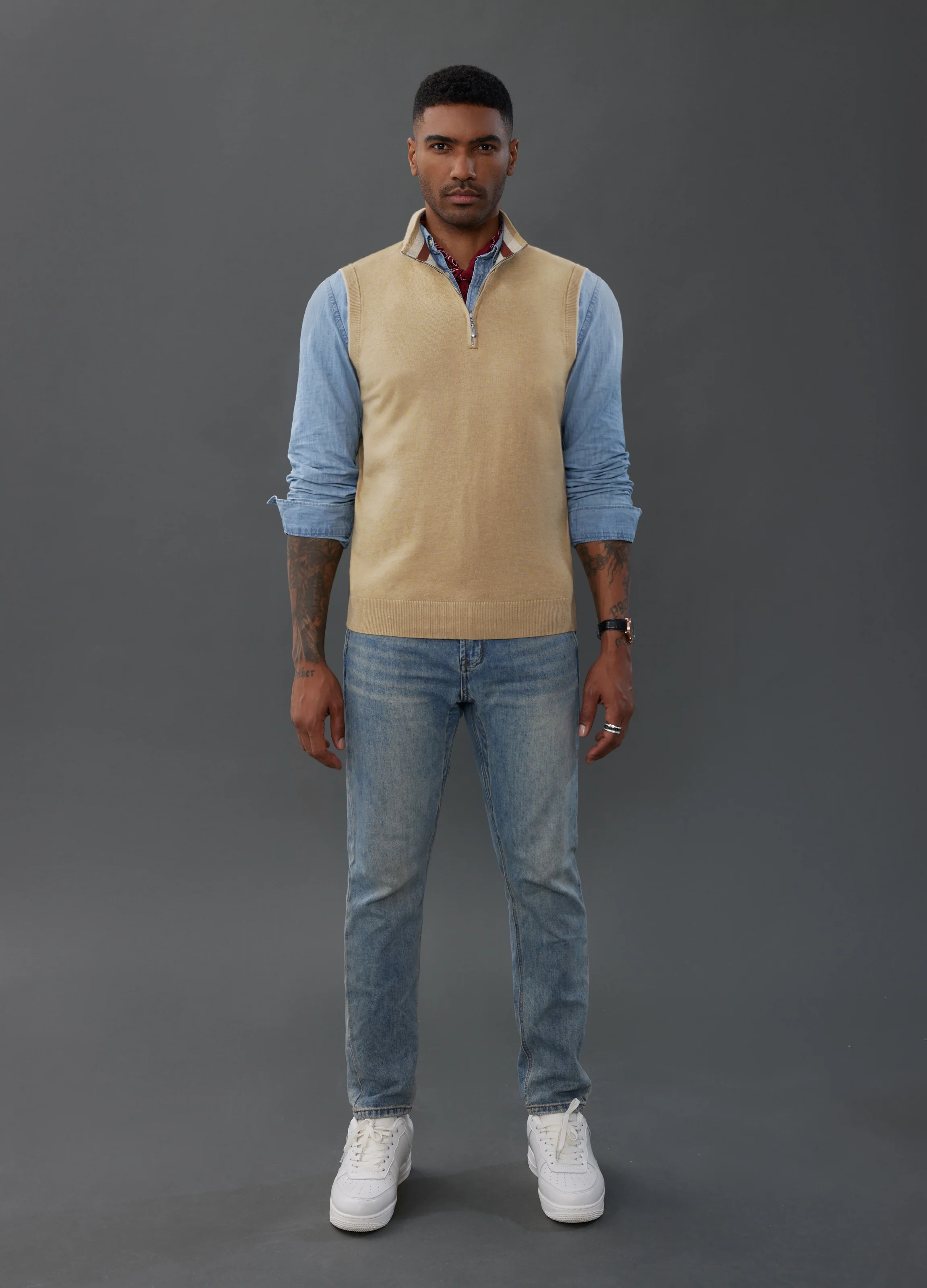 Men Stand Collar Sweater Vest Sleeveless Zip-up Neck Pullover Knitwear - Image 25