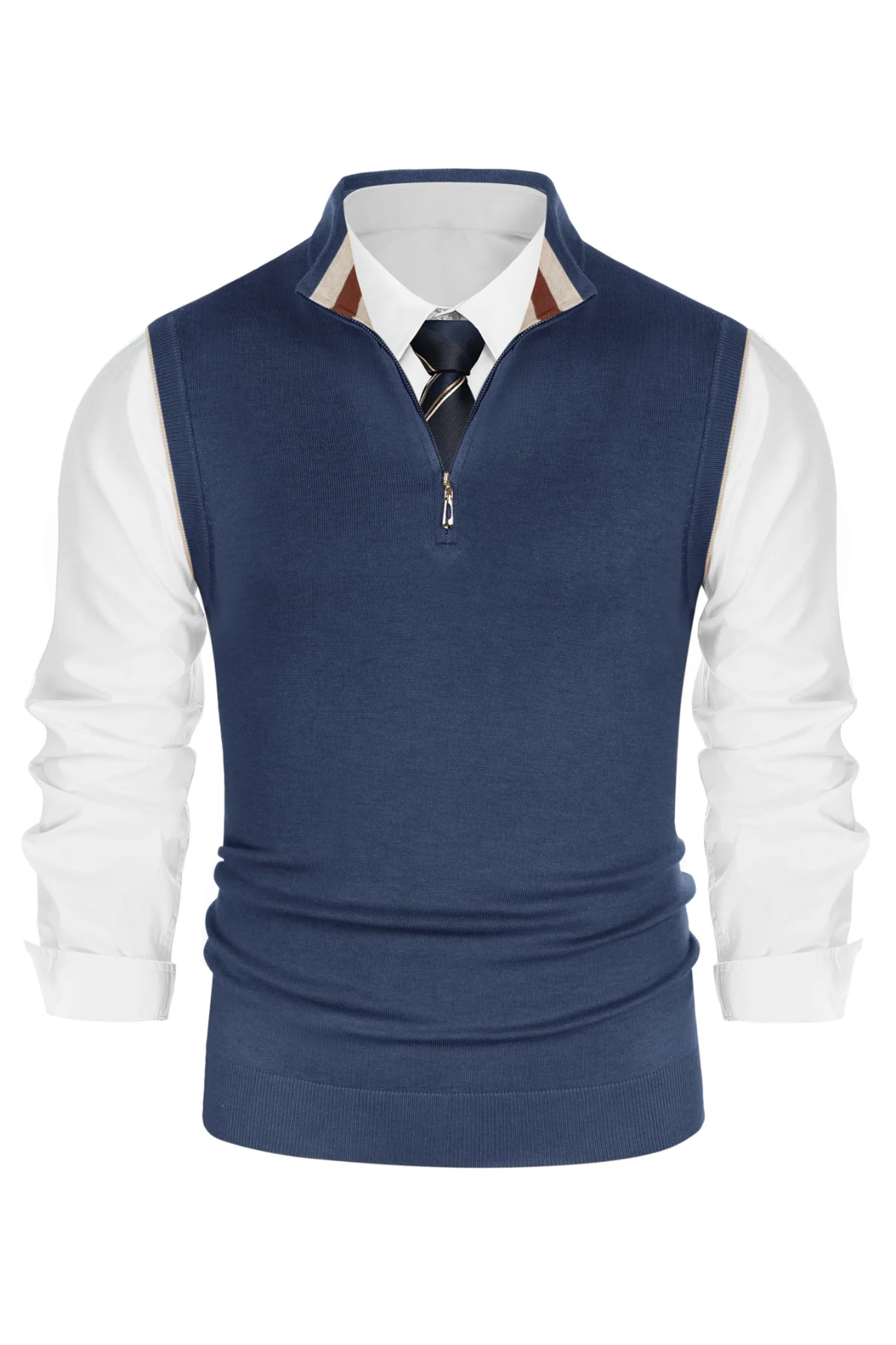 Men Stand Collar Sweater Vest Sleeveless Zip-up Neck Pullover Knitwear - Image 26