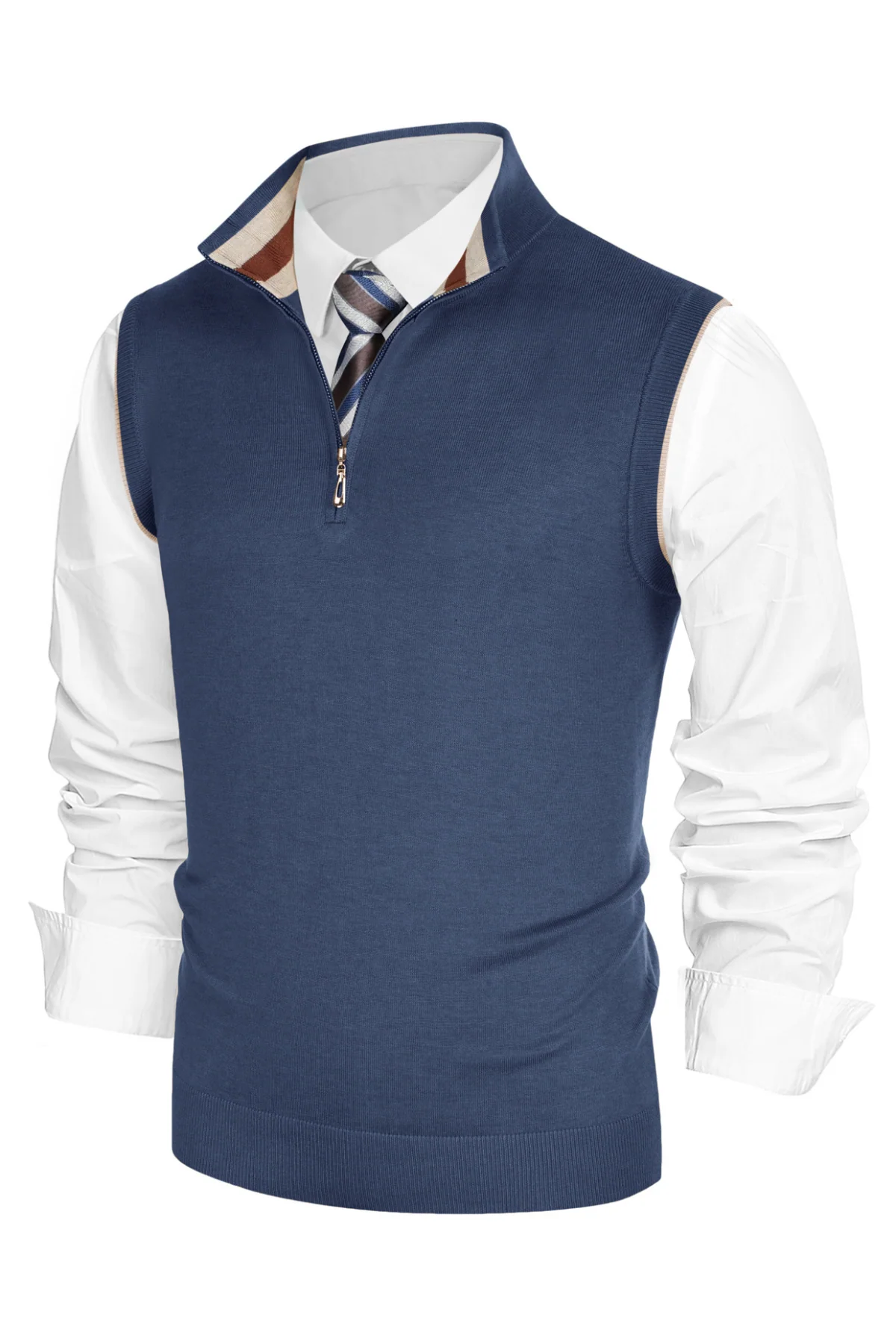 Men Stand Collar Sweater Vest Sleeveless Zip-up Neck Pullover Knitwear - Image 27