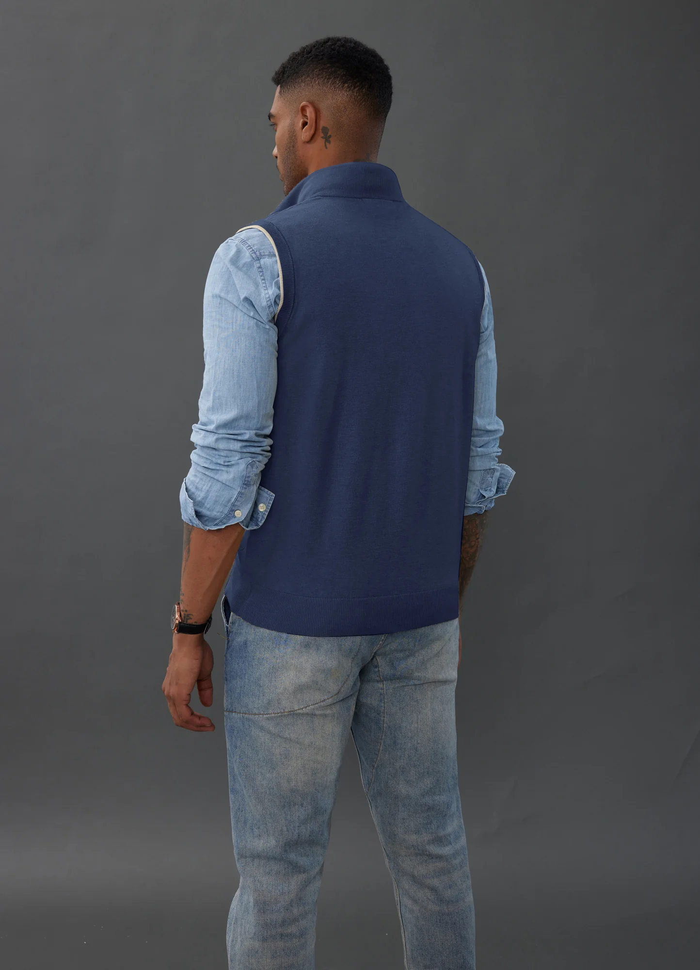 Men Stand Collar Sweater Vest Sleeveless Zip-up Neck Pullover Knitwear - Image 29