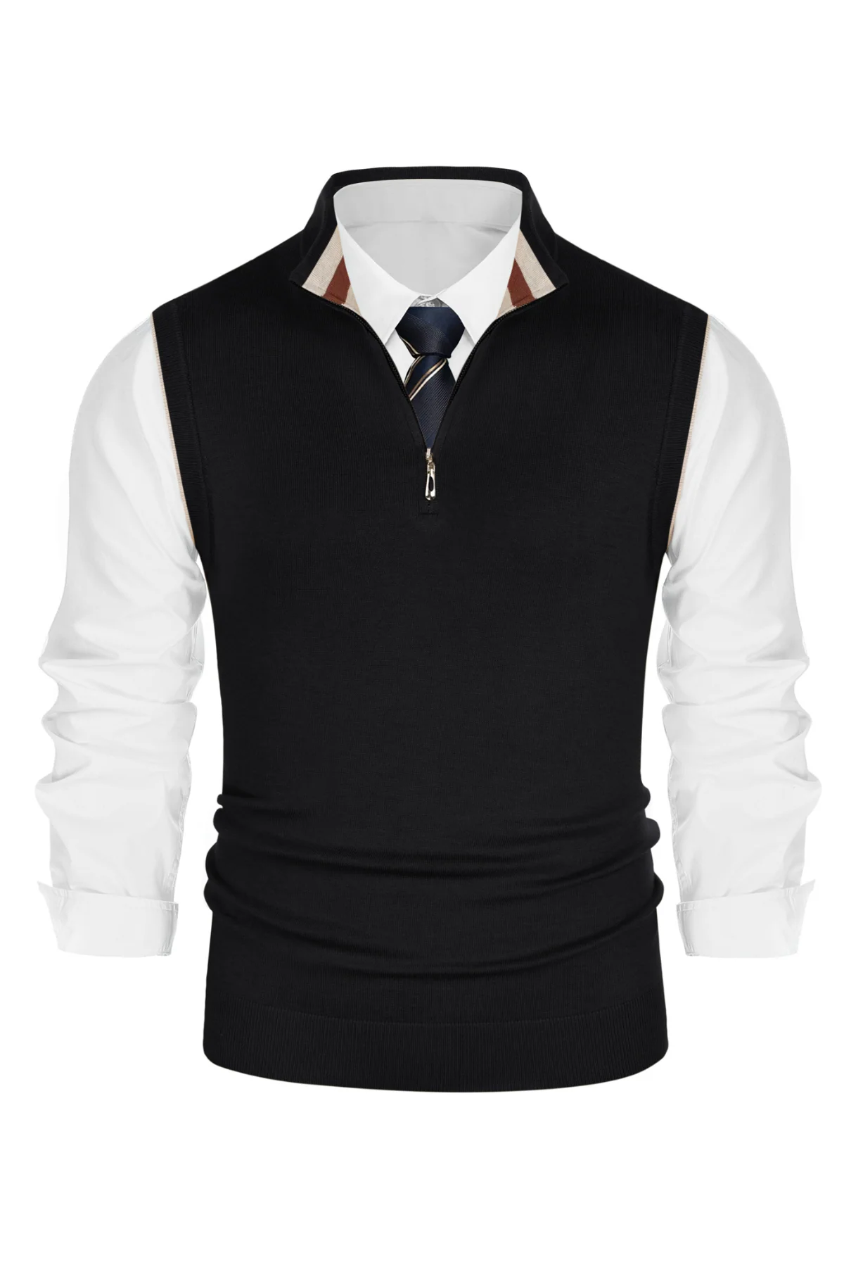 Men Stand Collar Sweater Vest Sleeveless Zip-up Neck Pullover Knitwear - Image 3