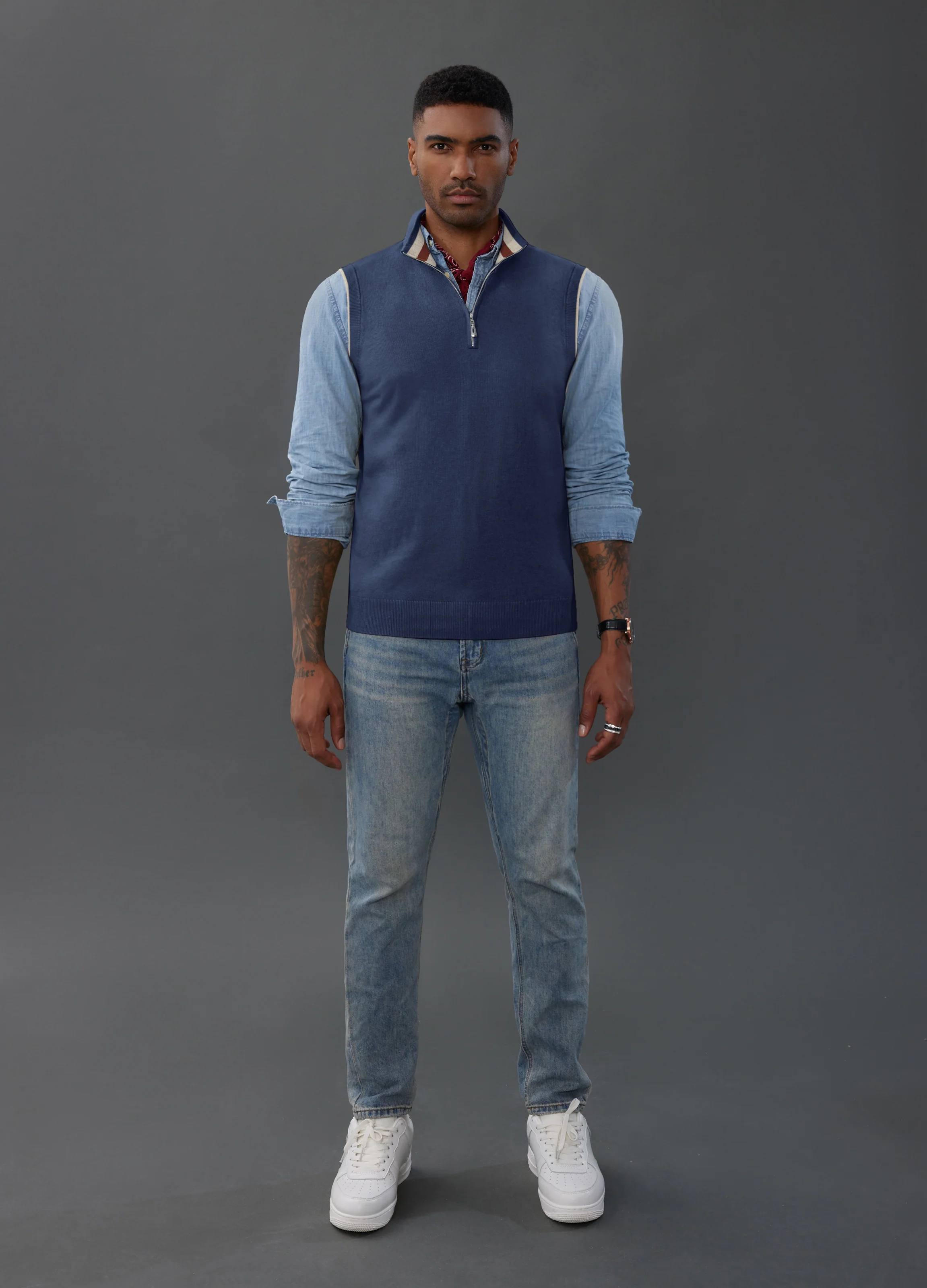 Men Stand Collar Sweater Vest Sleeveless Zip-up Neck Pullover Knitwear - Image 30