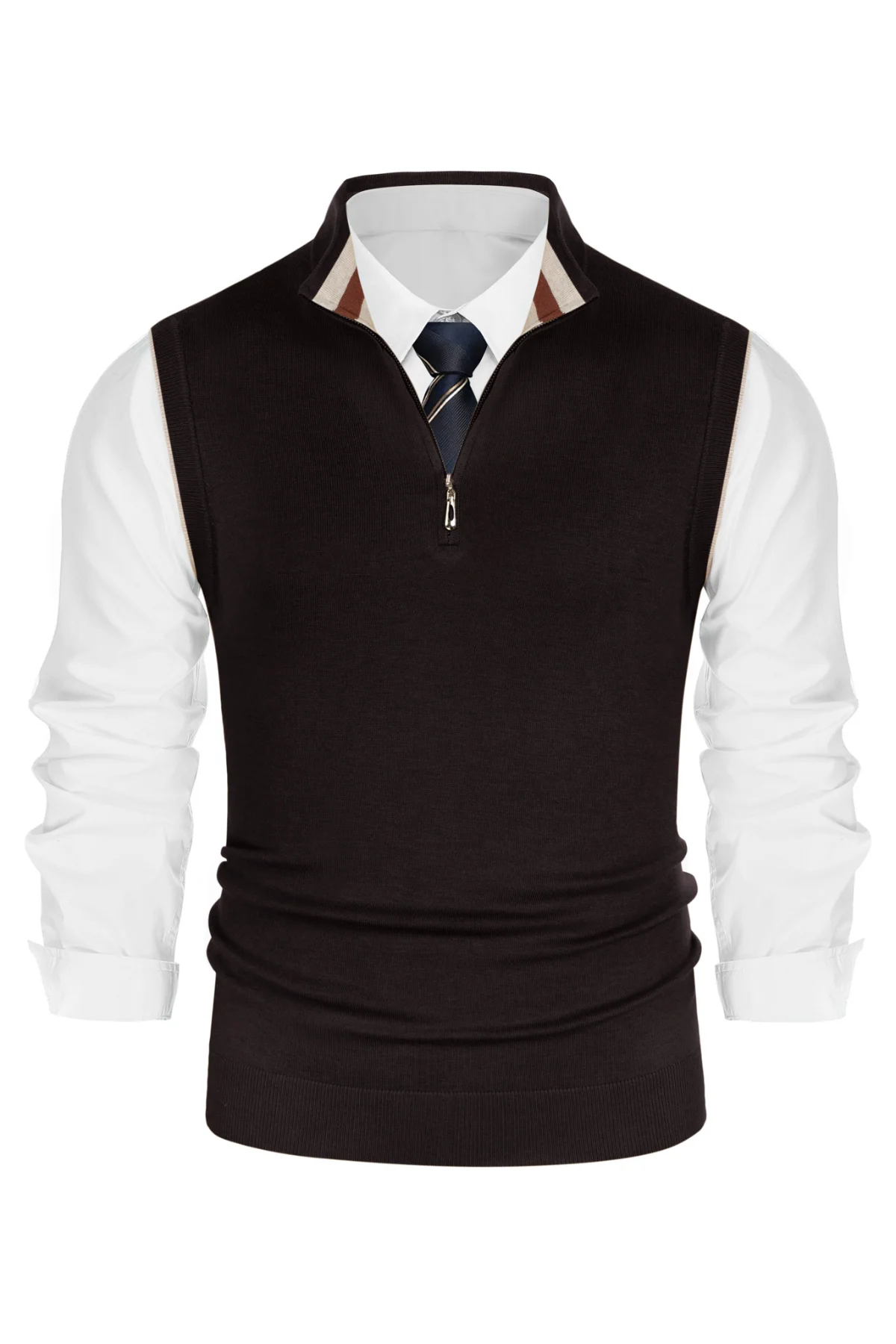 Men Stand Collar Sweater Vest Sleeveless Zip-up Neck Pullover Knitwear - Image 32
