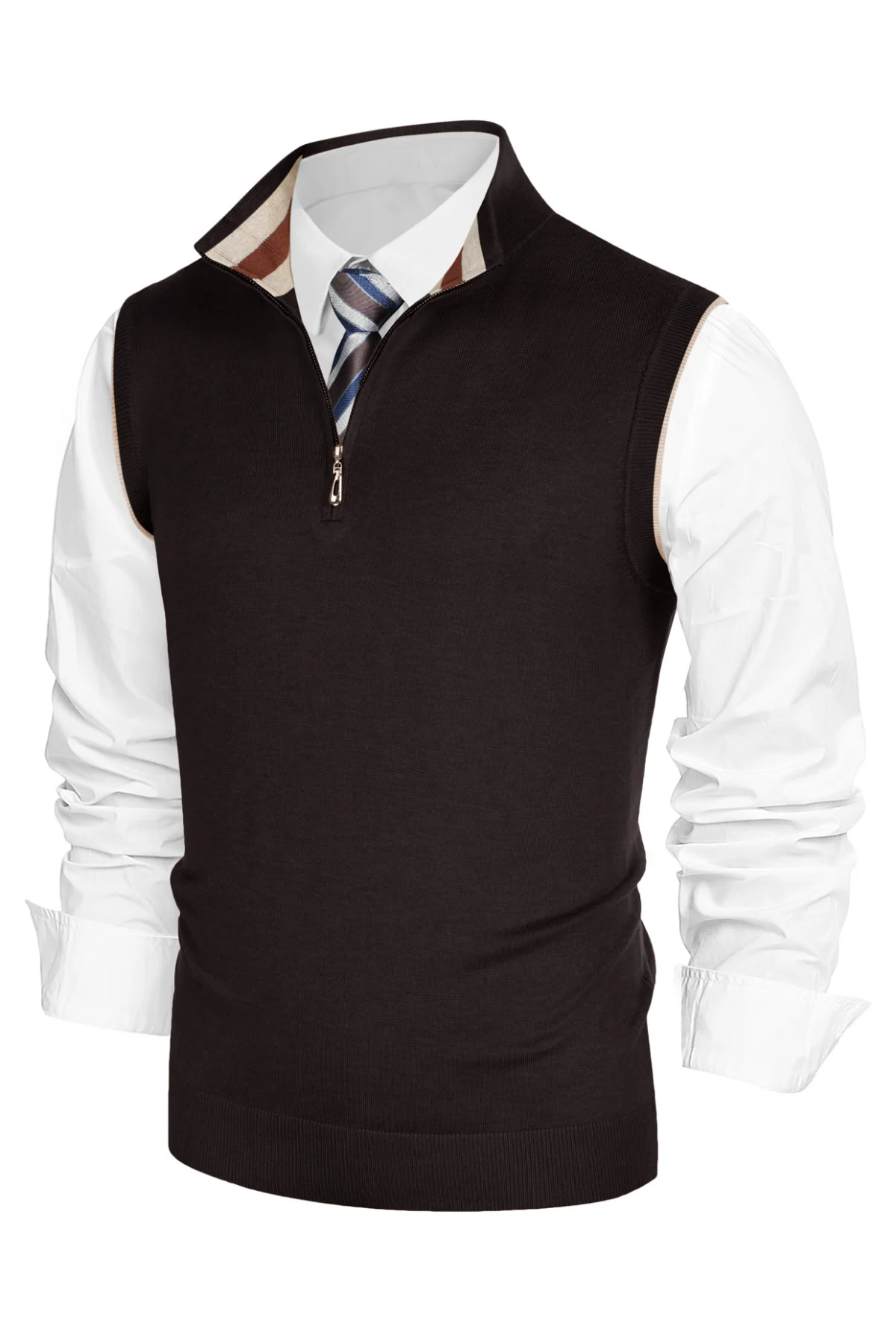 Men Stand Collar Sweater Vest Sleeveless Zip-up Neck Pullover Knitwear - Image 33