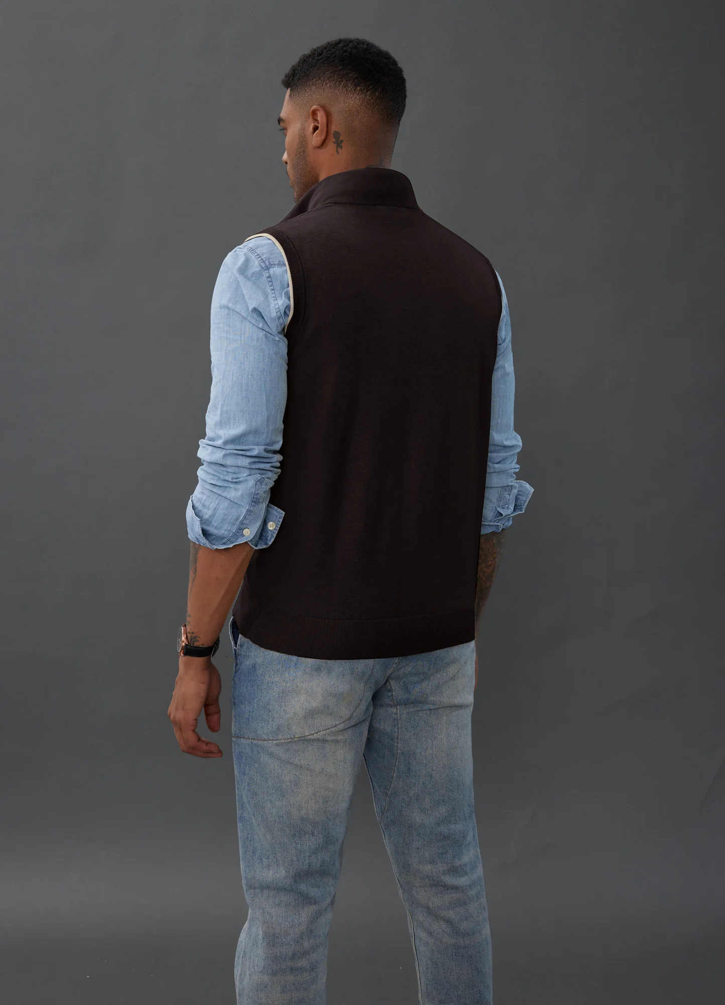 Men Stand Collar Sweater Vest Sleeveless Zip-up Neck Pullover Knitwear - Image 36
