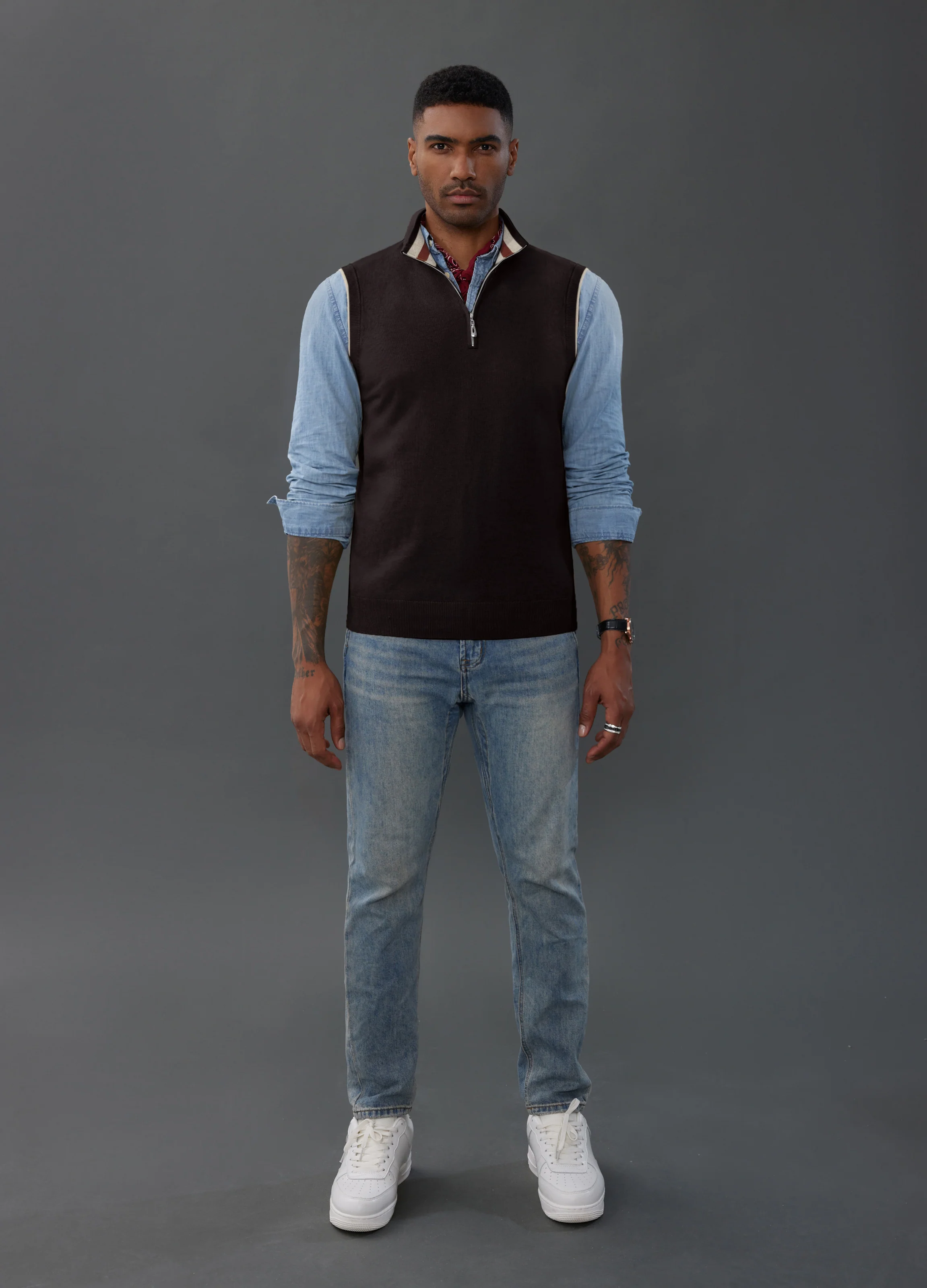 Men Stand Collar Sweater Vest Sleeveless Zip-up Neck Pullover Knitwear - Image 37