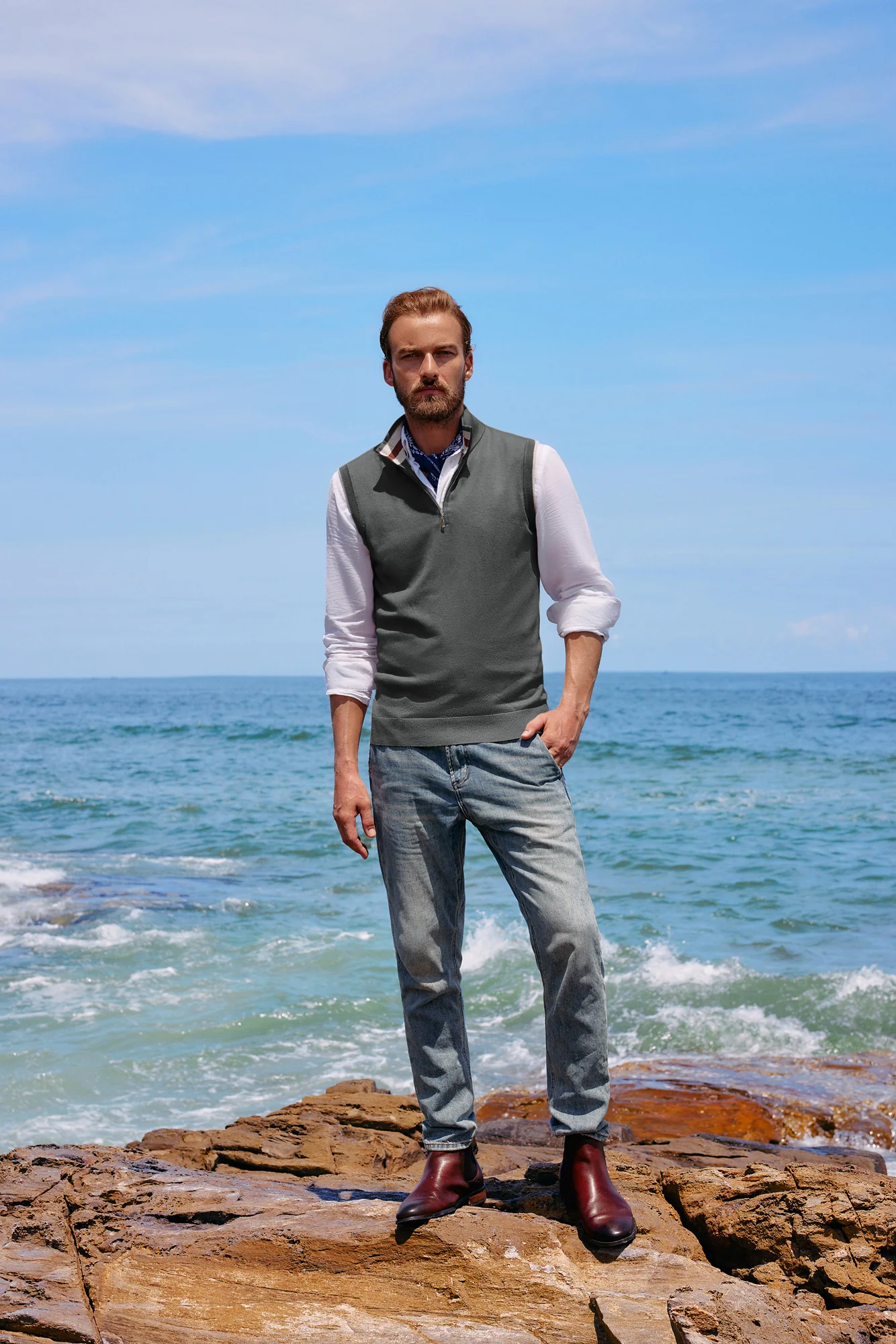 Men Stand Collar Sweater Vest Sleeveless Zip-up Neck Pullover Knitwear - Image 38