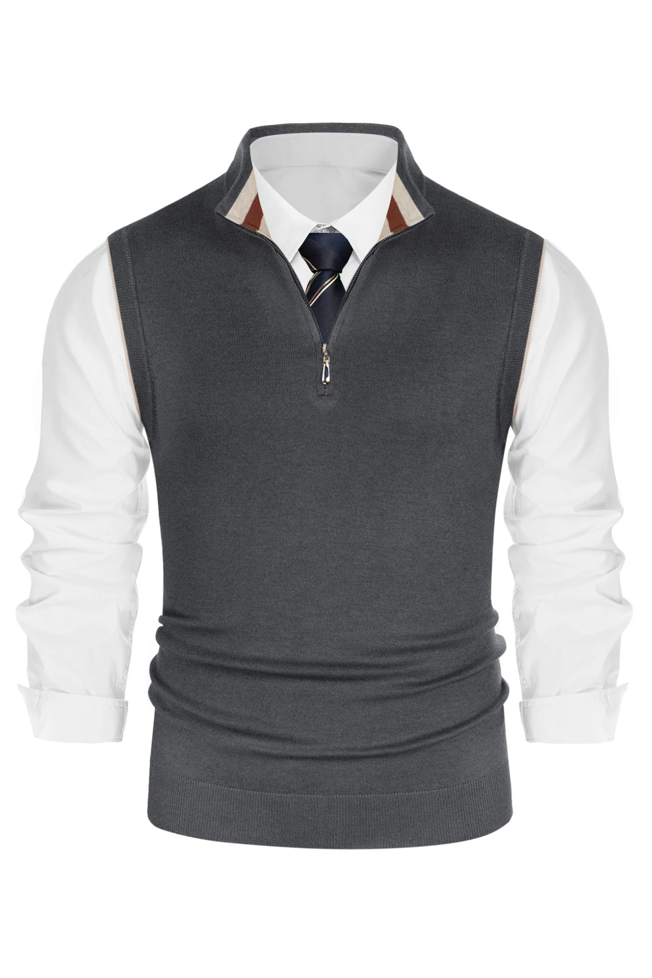 Men Stand Collar Sweater Vest Sleeveless Zip-up Neck Pullover Knitwear - Image 39