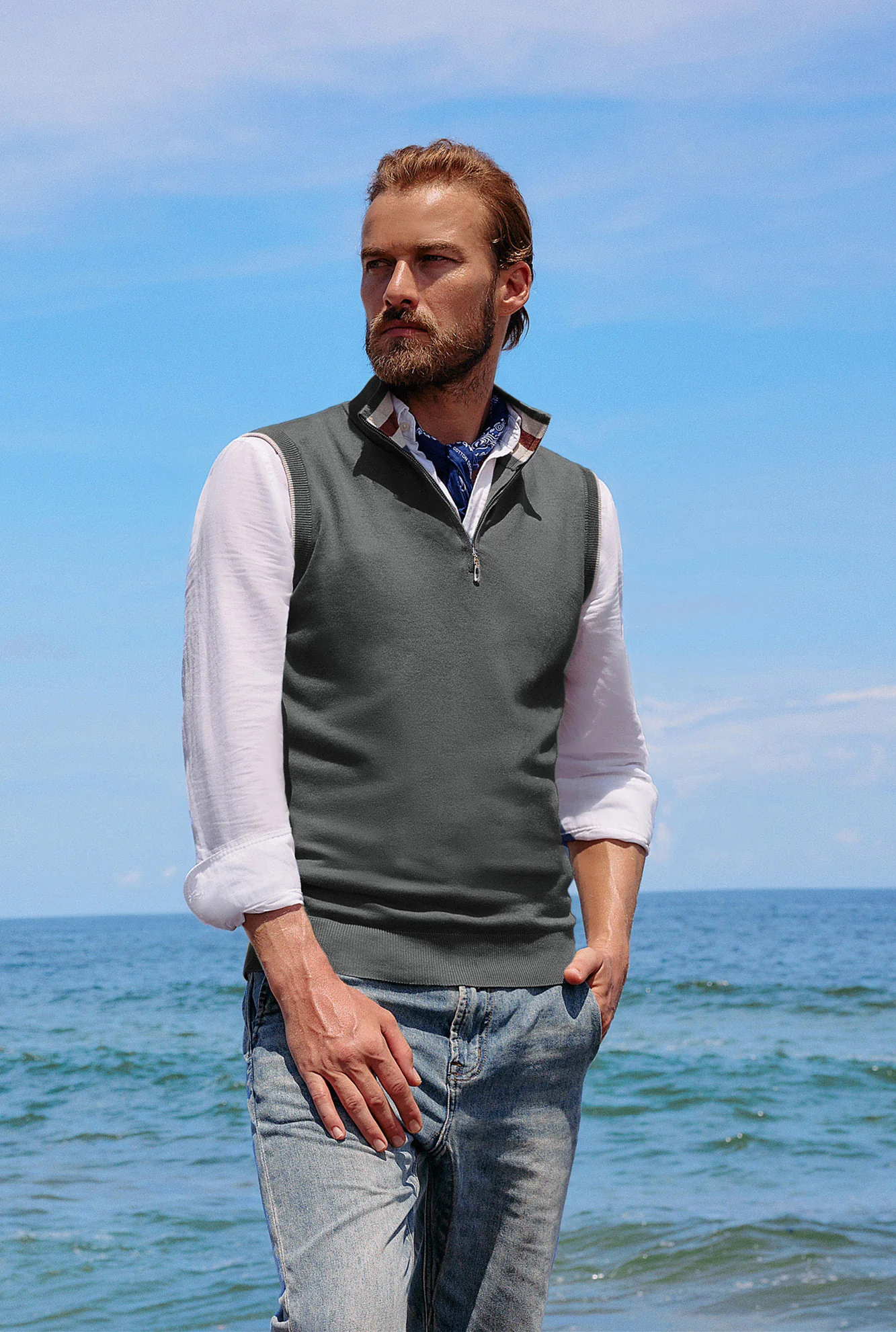 Men Stand Collar Sweater Vest Sleeveless Zip-up Neck Pullover Knitwear - Image 40