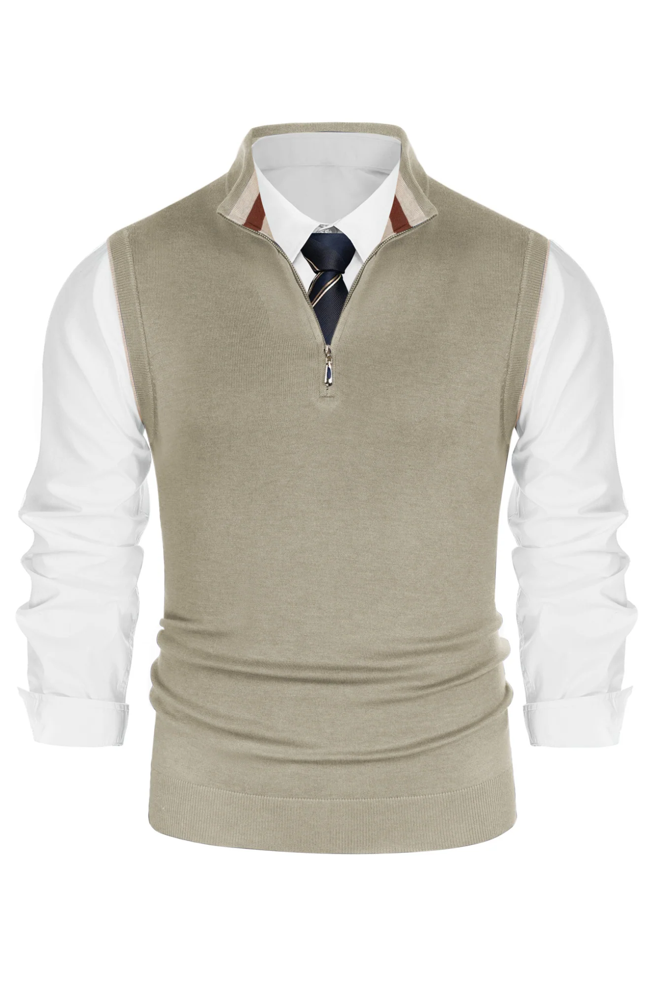 Men Stand Collar Sweater Vest Sleeveless Zip-up Neck Pullover Knitwear - Image 42
