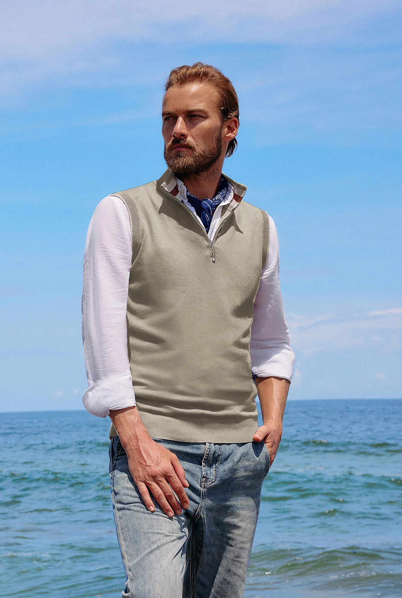 Men Stand Collar Sweater Vest Sleeveless Zip-up Neck Pullover Knitwear - Image 44