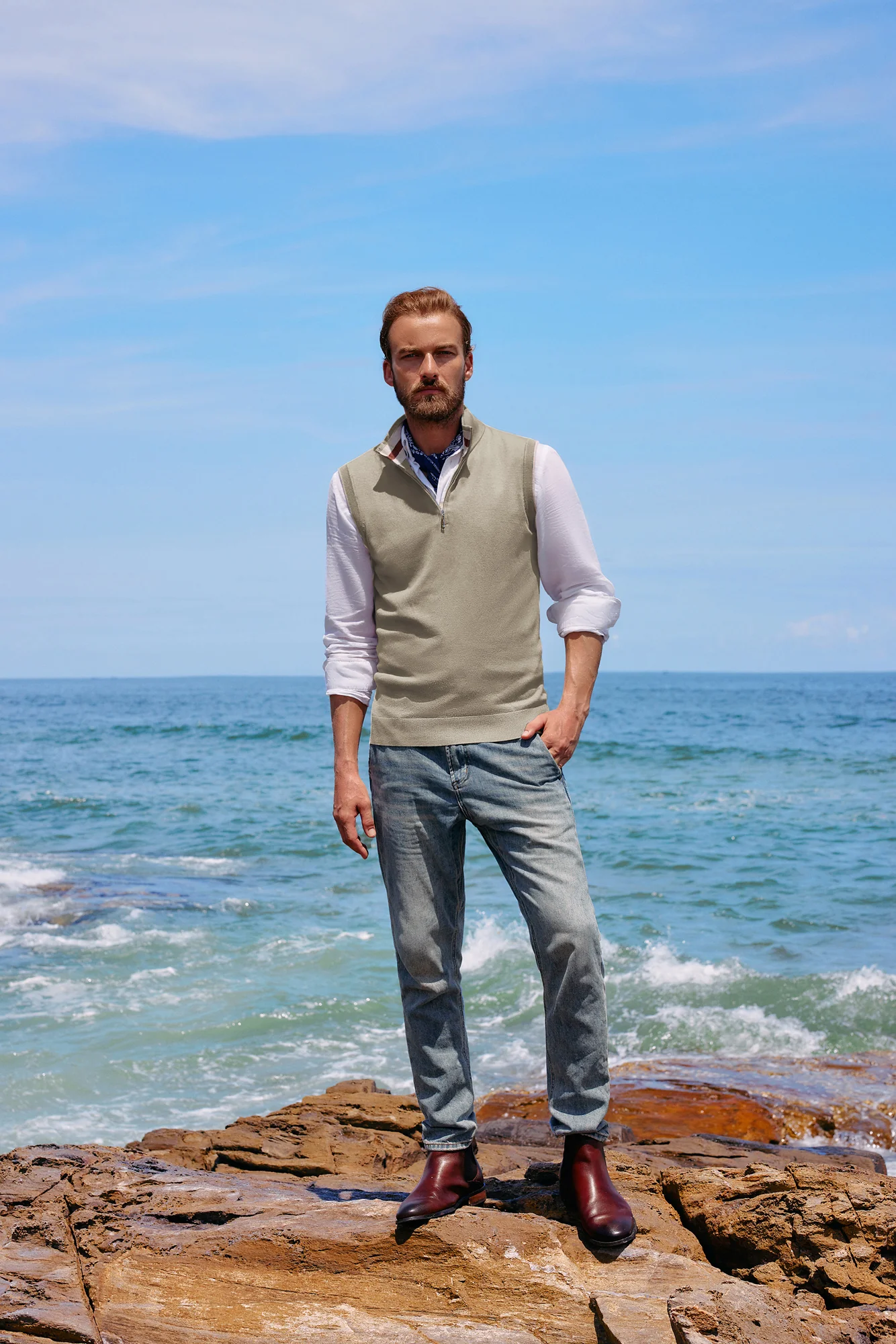 Men Stand Collar Sweater Vest Sleeveless Zip-up Neck Pullover Knitwear - Image 45