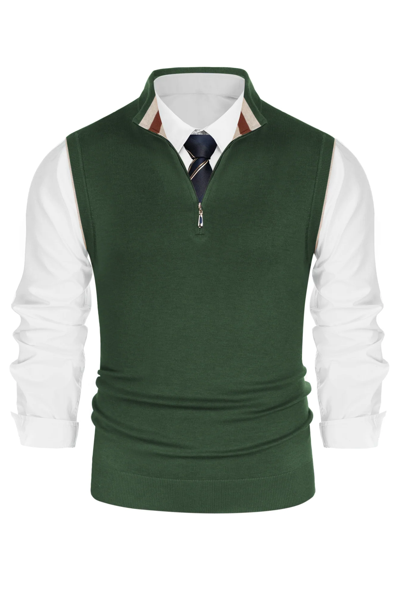 Men Stand Collar Sweater Vest Sleeveless Zip-up Neck Pullover Knitwear - Image 46